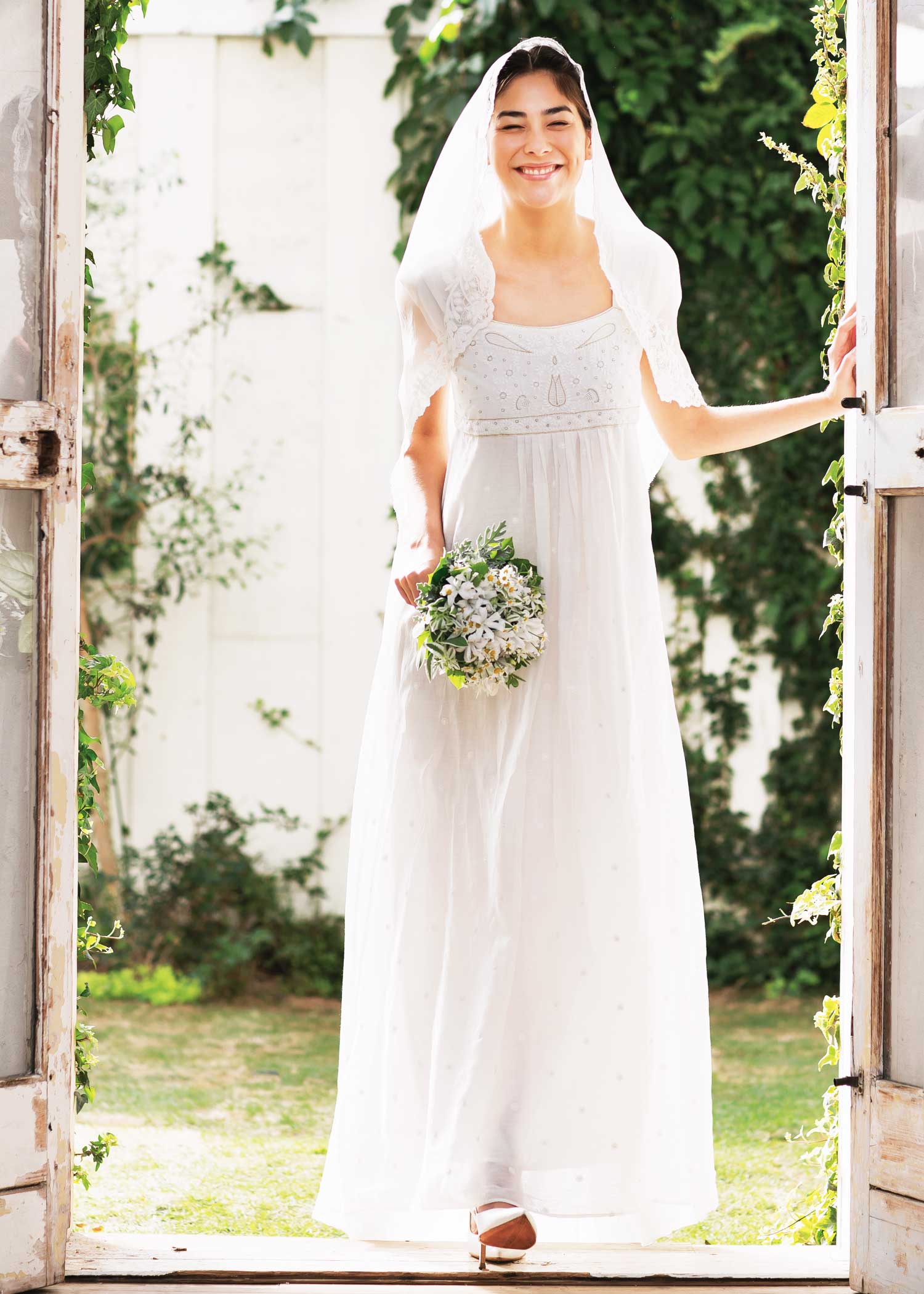 エンパイアライン・コットンシルクウエディングドレス 