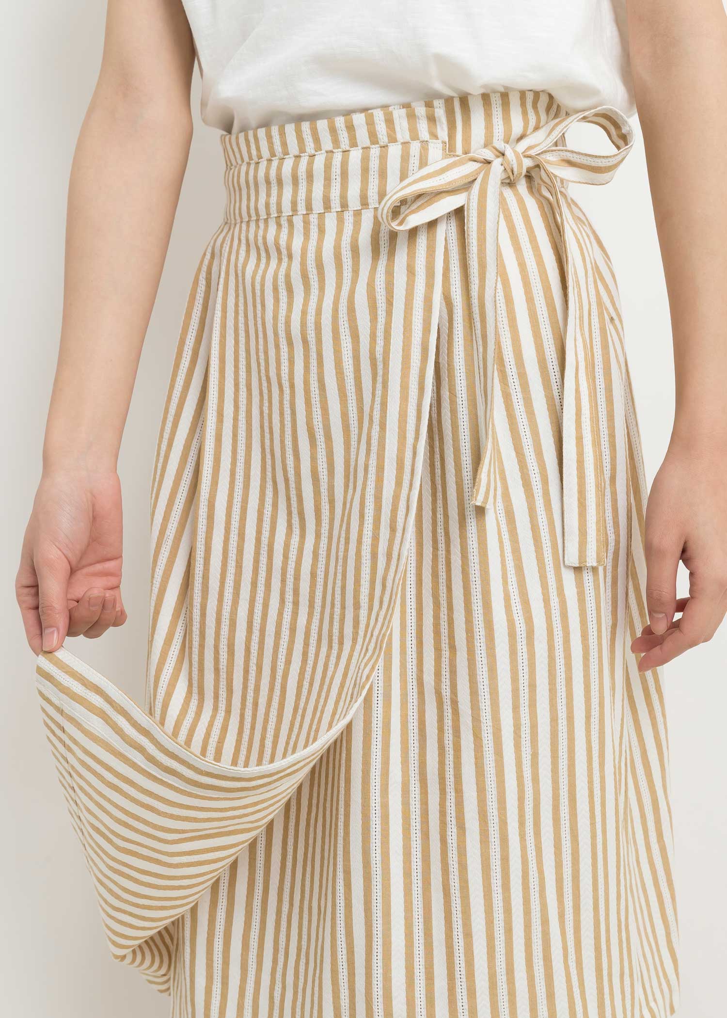 手織りストライプラップスカート