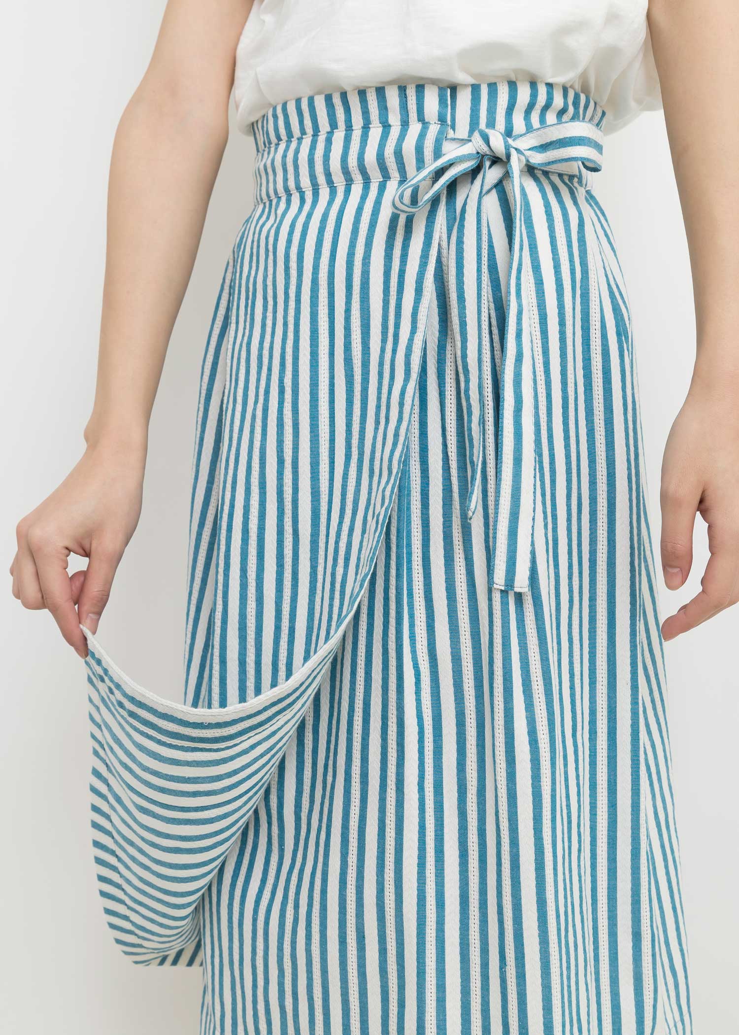 手織りストライプラップスカート