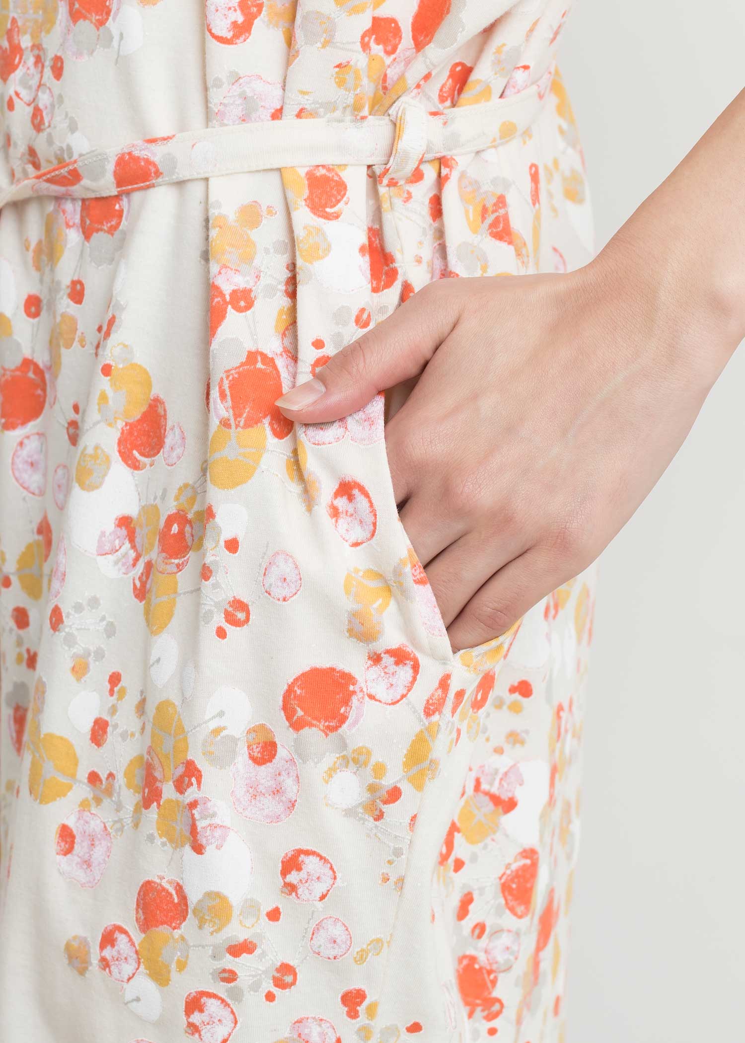 オーガニックコットンランダムドットプリント 半袖チュニックワンピース