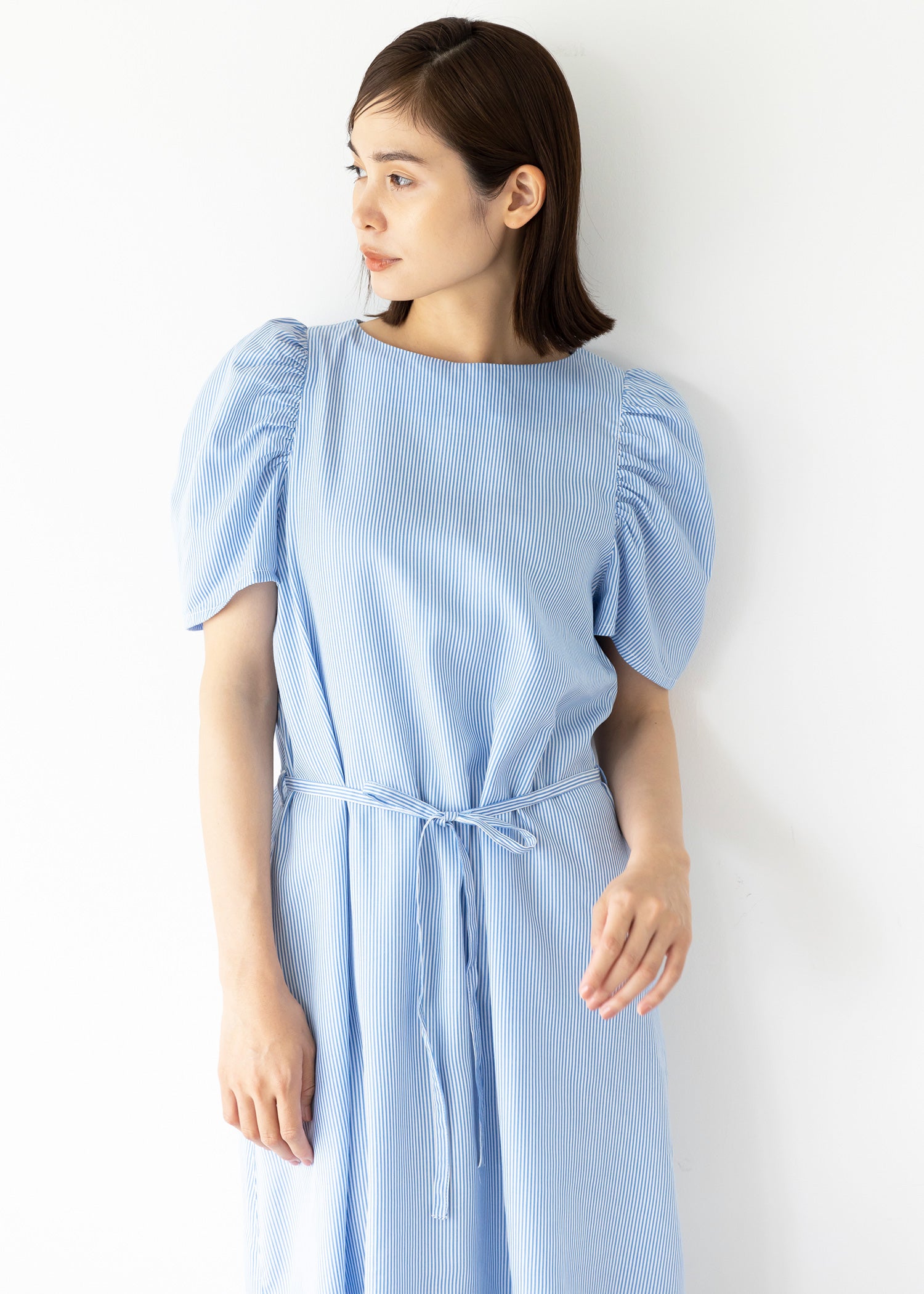 ブルーストライプマトンスリーブワンピース