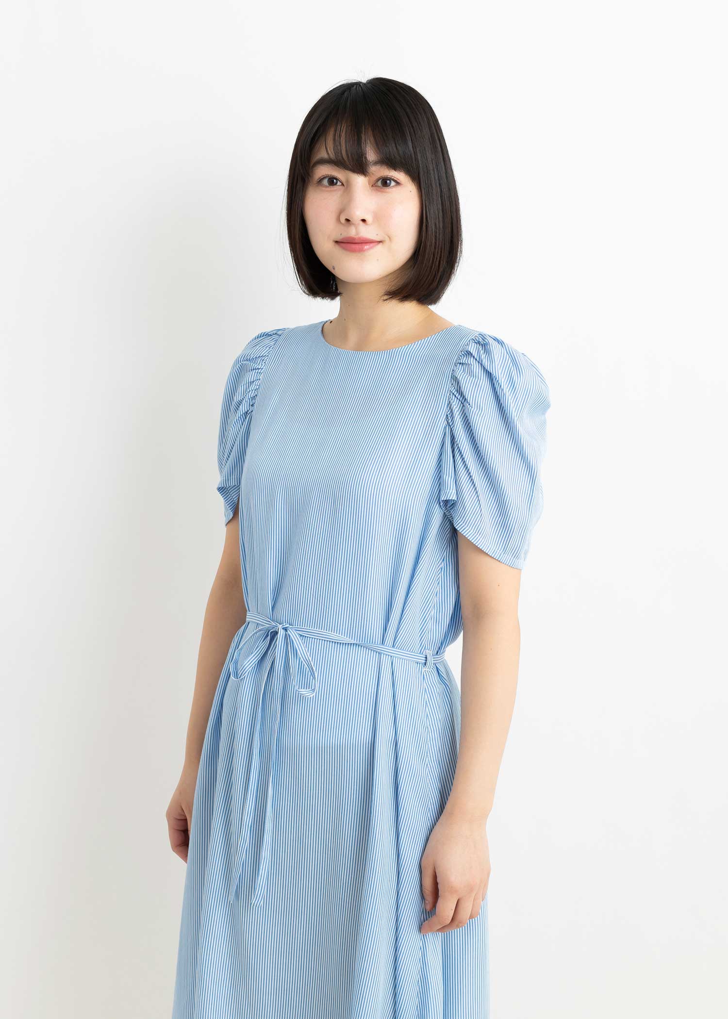 ブルーストライプマトンスリーブワンピース