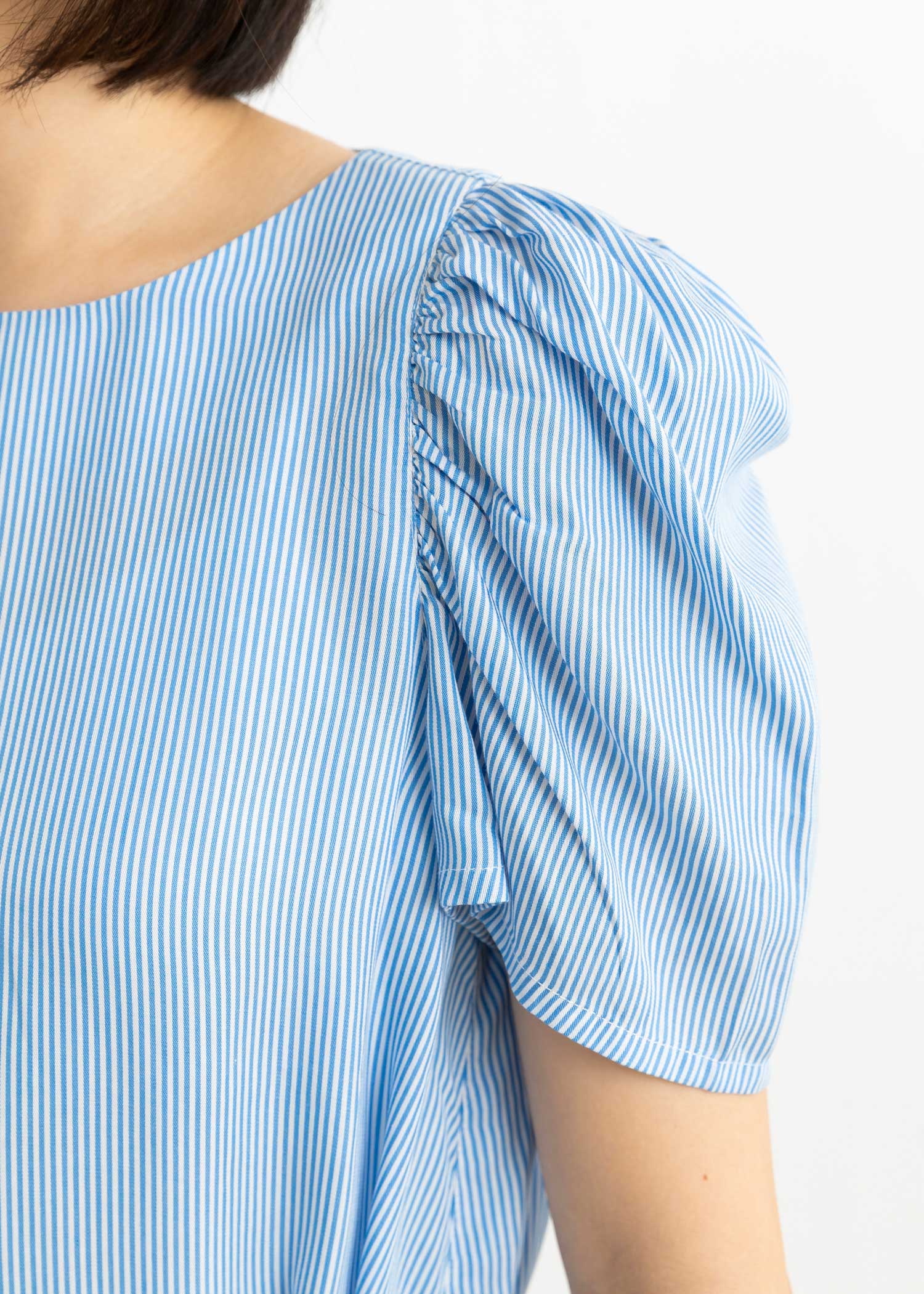 ブルーストライプマトンスリーブワンピース