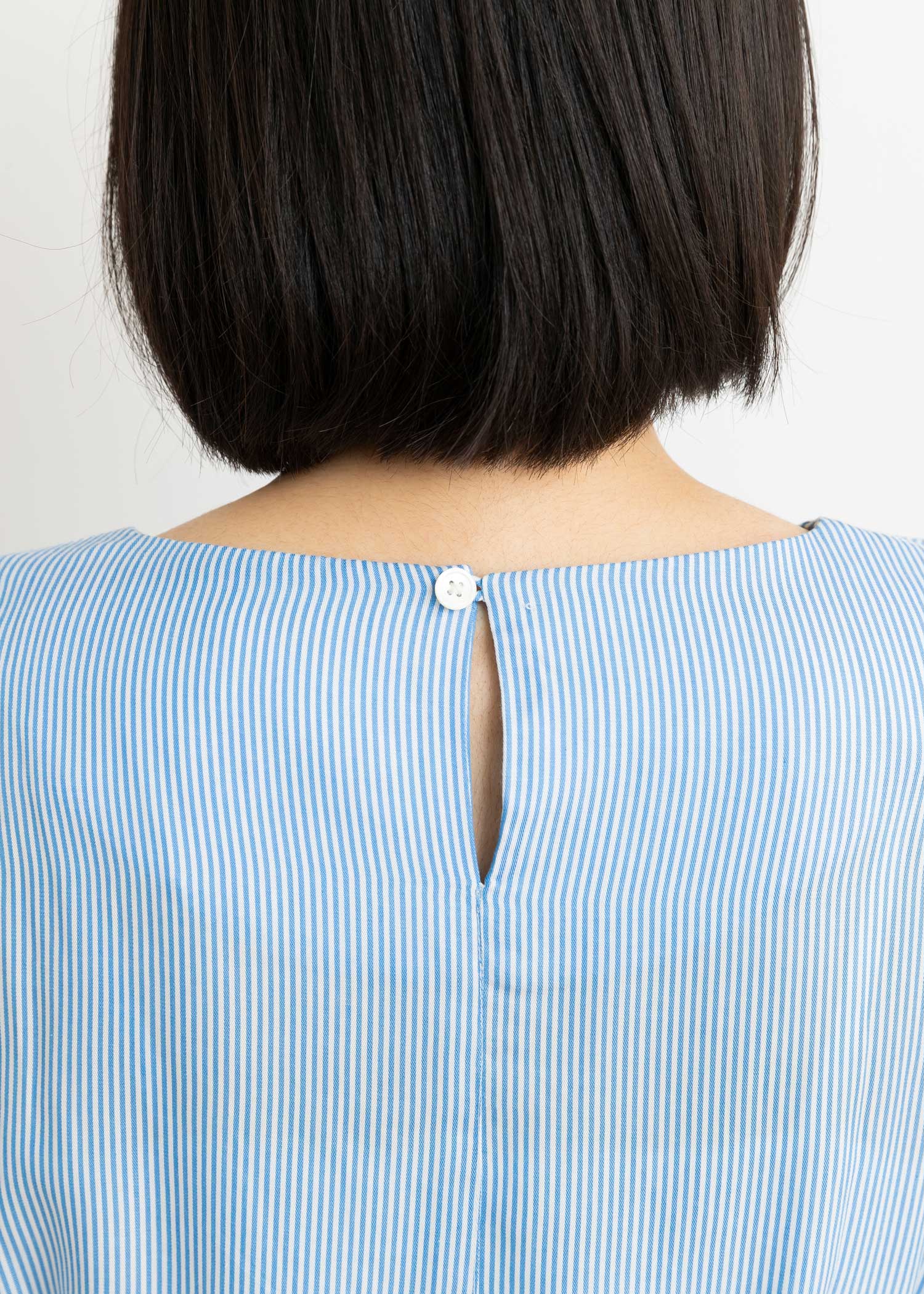 ブルーストライプマトンスリーブワンピース