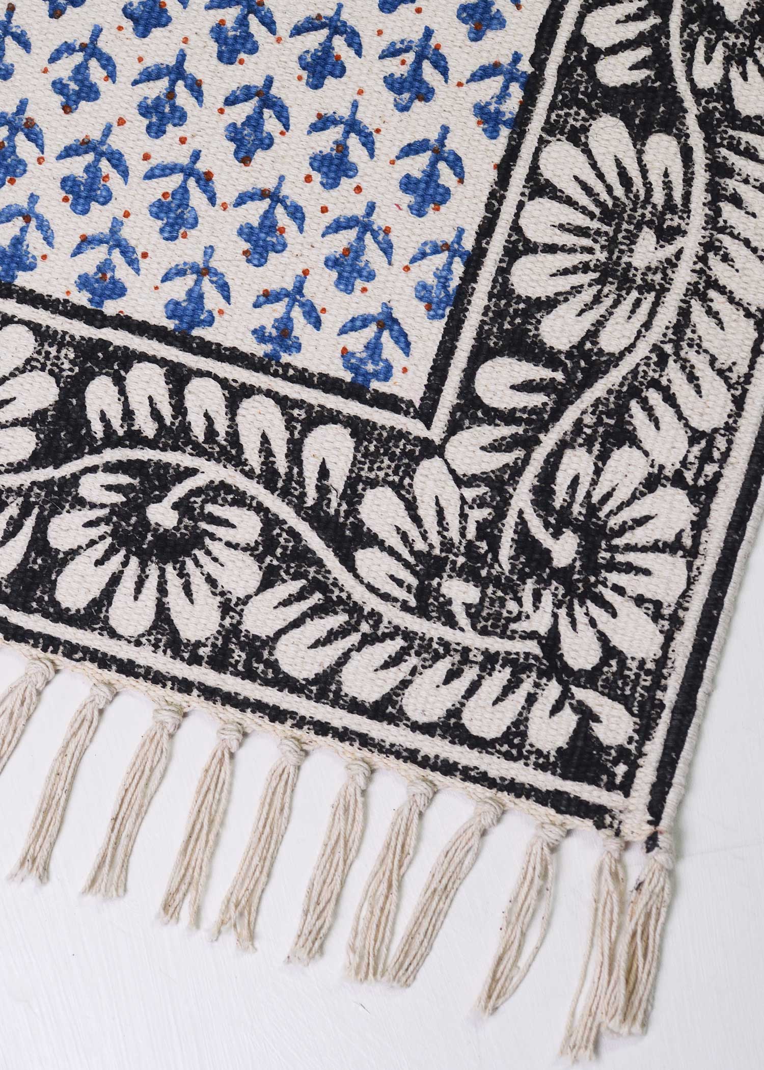 手織りブロックプリントラグマット(中)