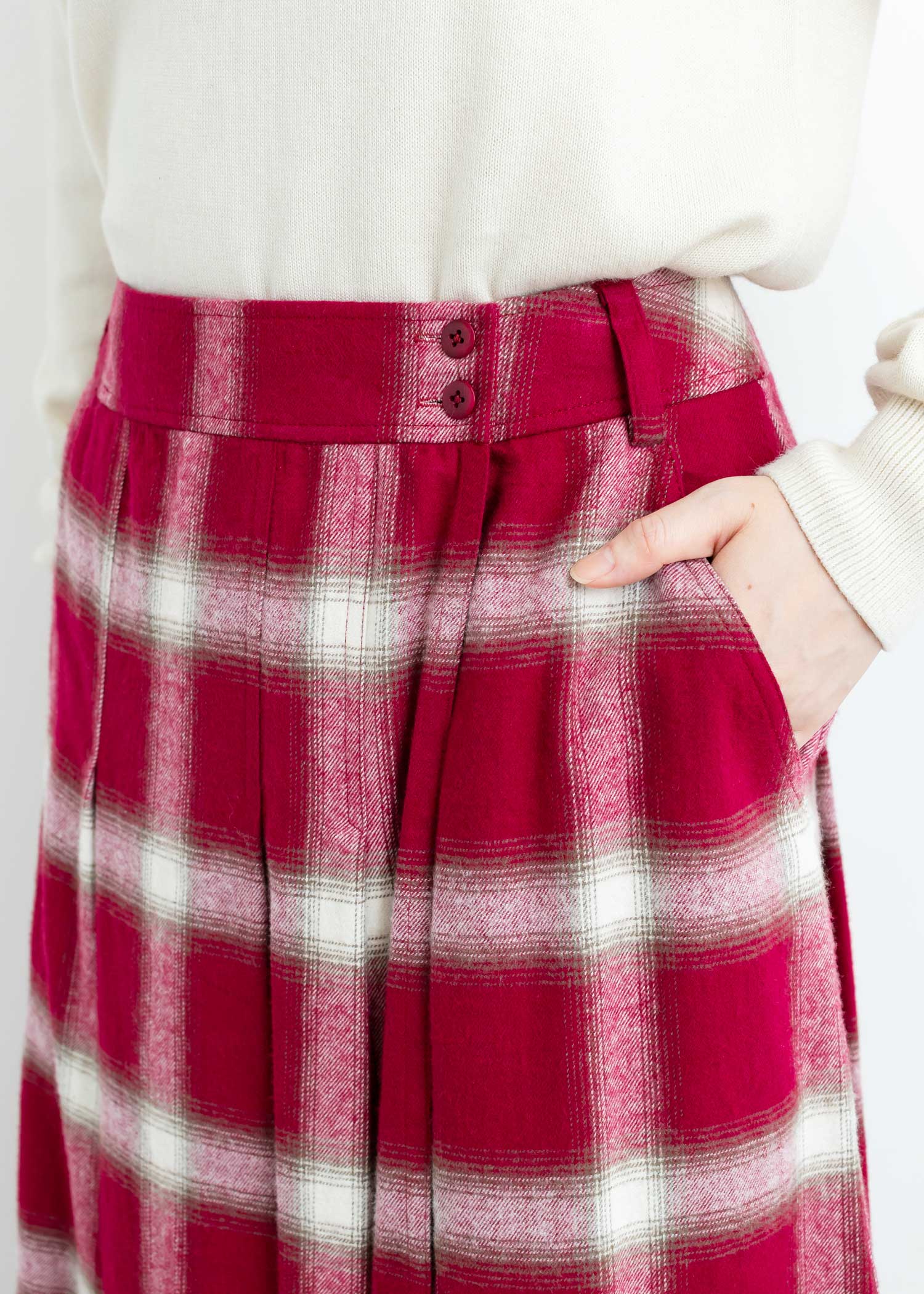 手織りオーガニックコットン起毛オンブレチェックタックスカート