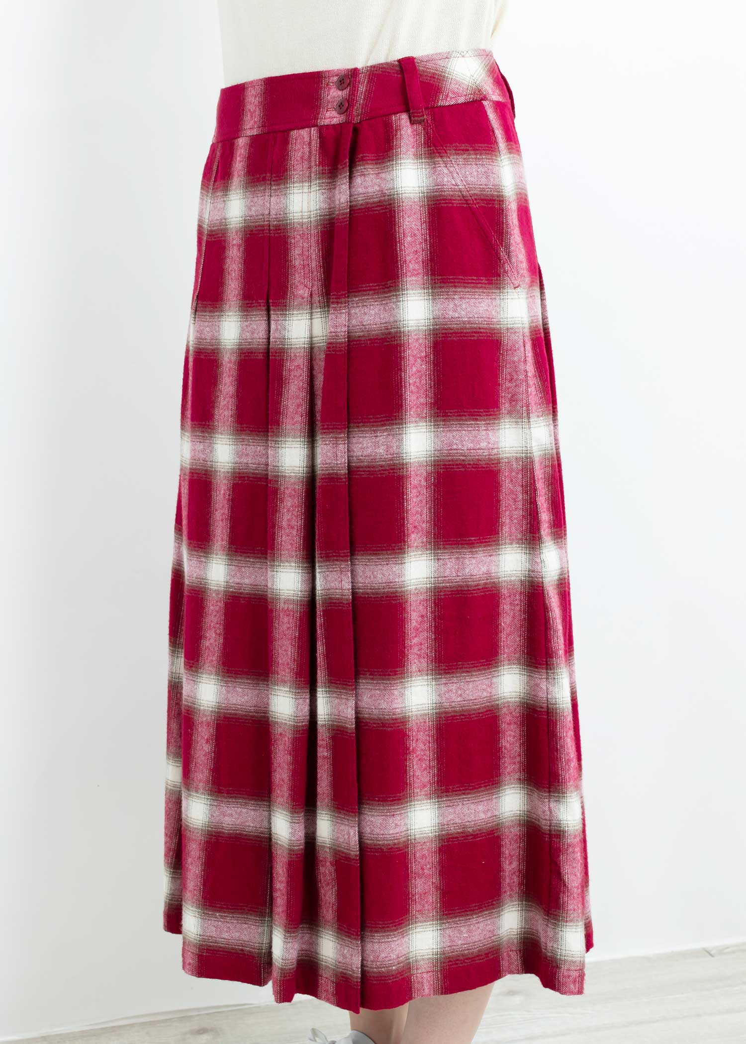 手織りオーガニックコットン起毛オンブレチェックタックスカート