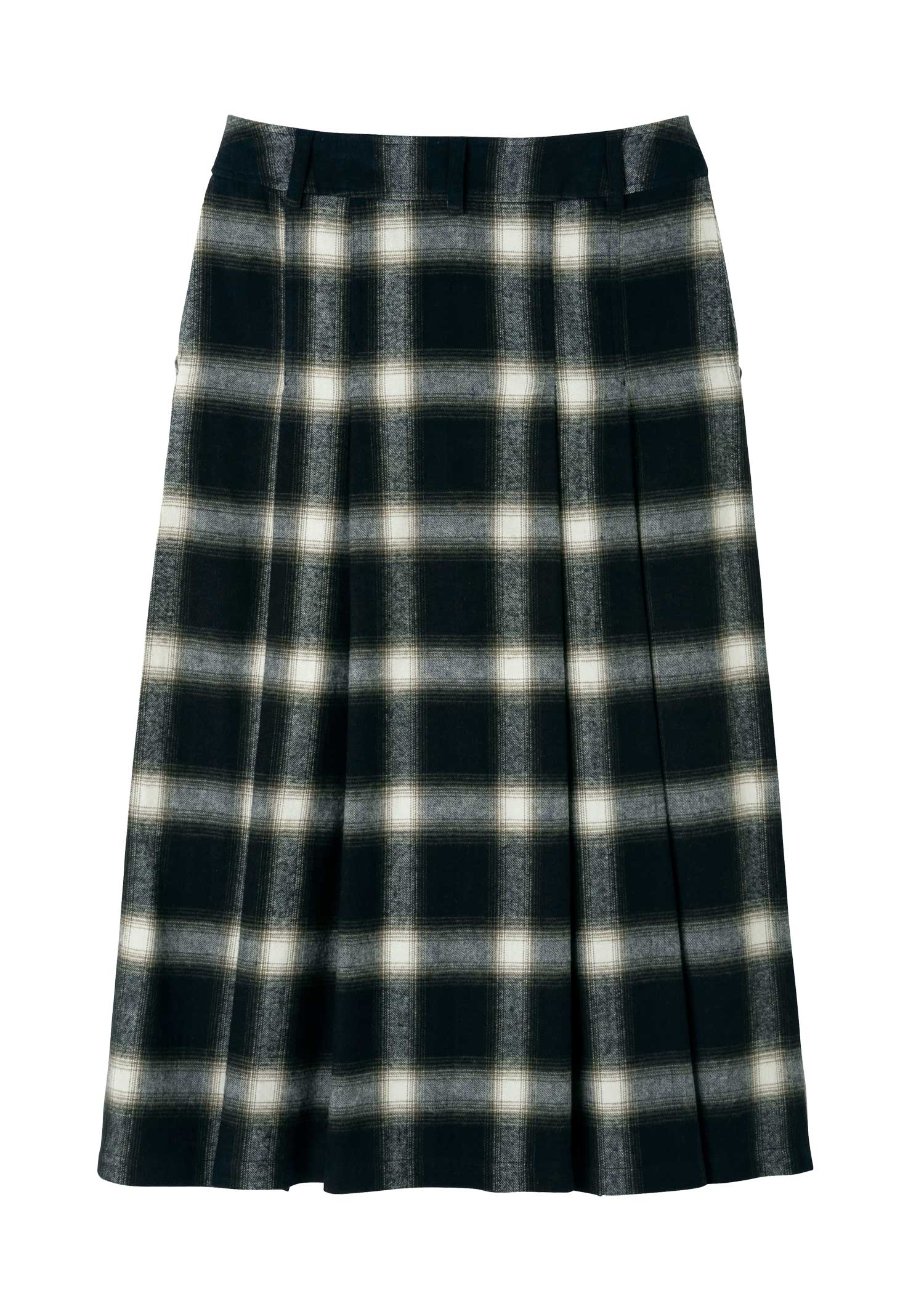 手織りオーガニックコットン起毛オンブレチェックタックスカート