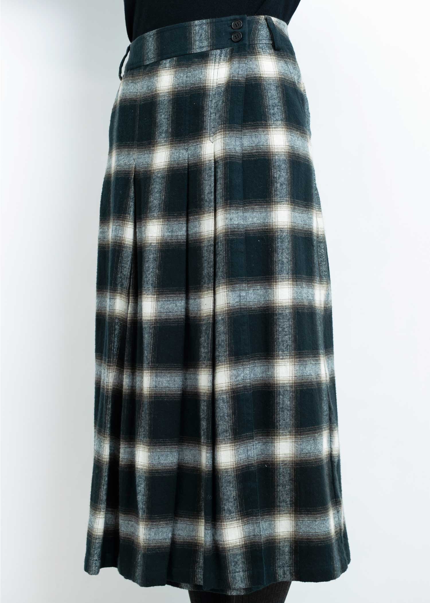 手織りオーガニックコットン起毛オンブレチェックタックスカート