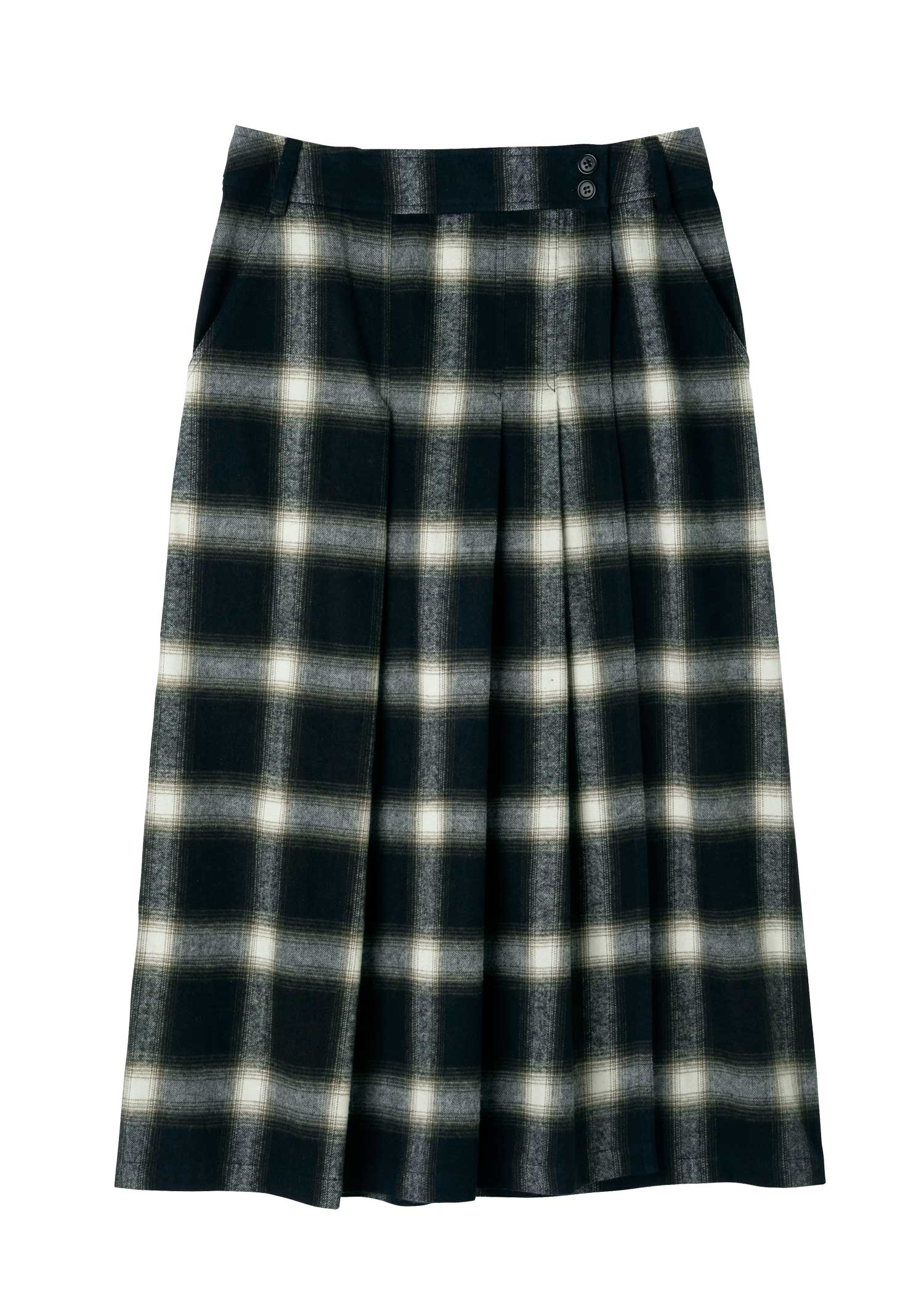 手織りオーガニックコットン起毛オンブレチェックタックスカート