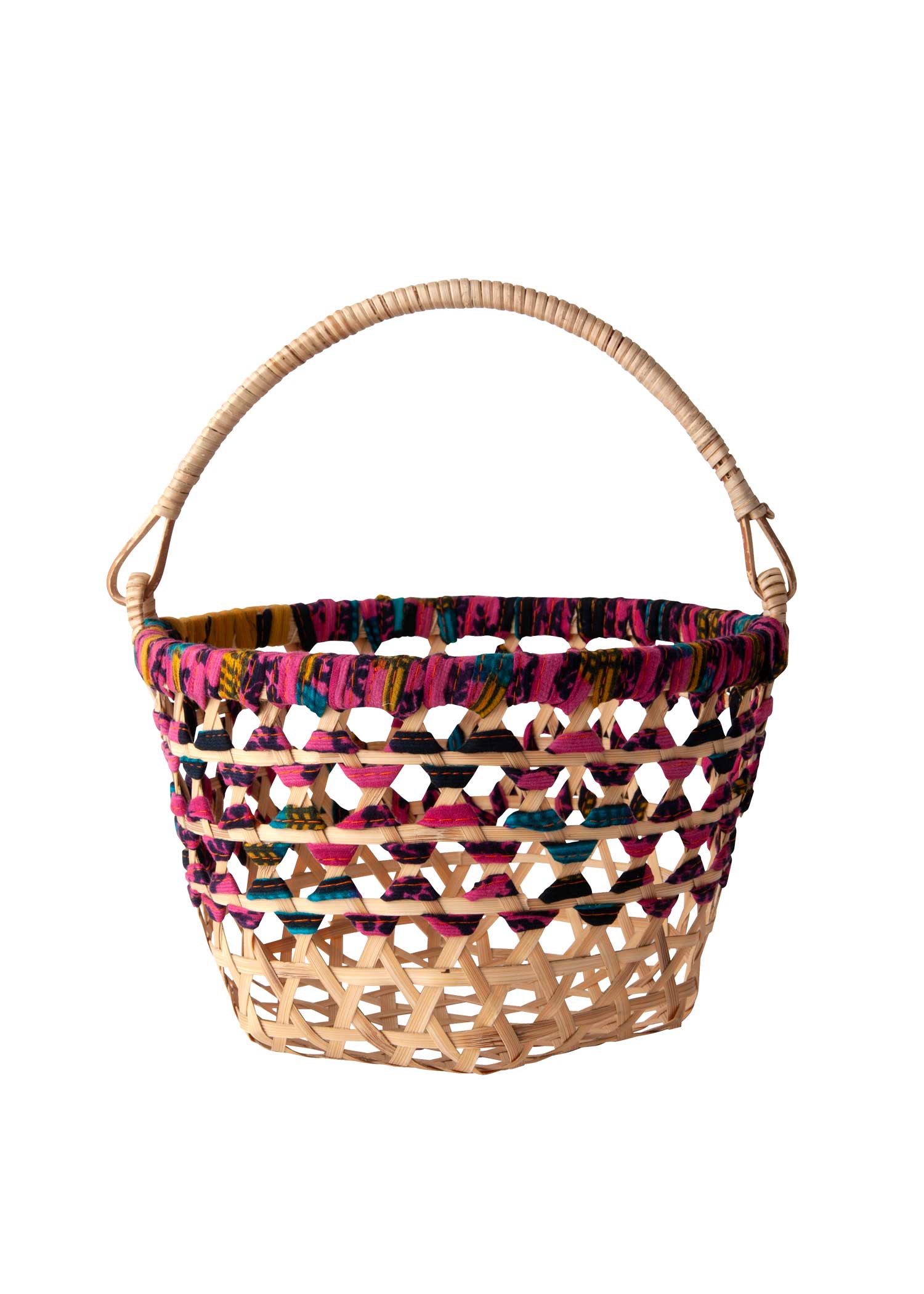 竹とリサイクルサリーの手編みバスケット(小)