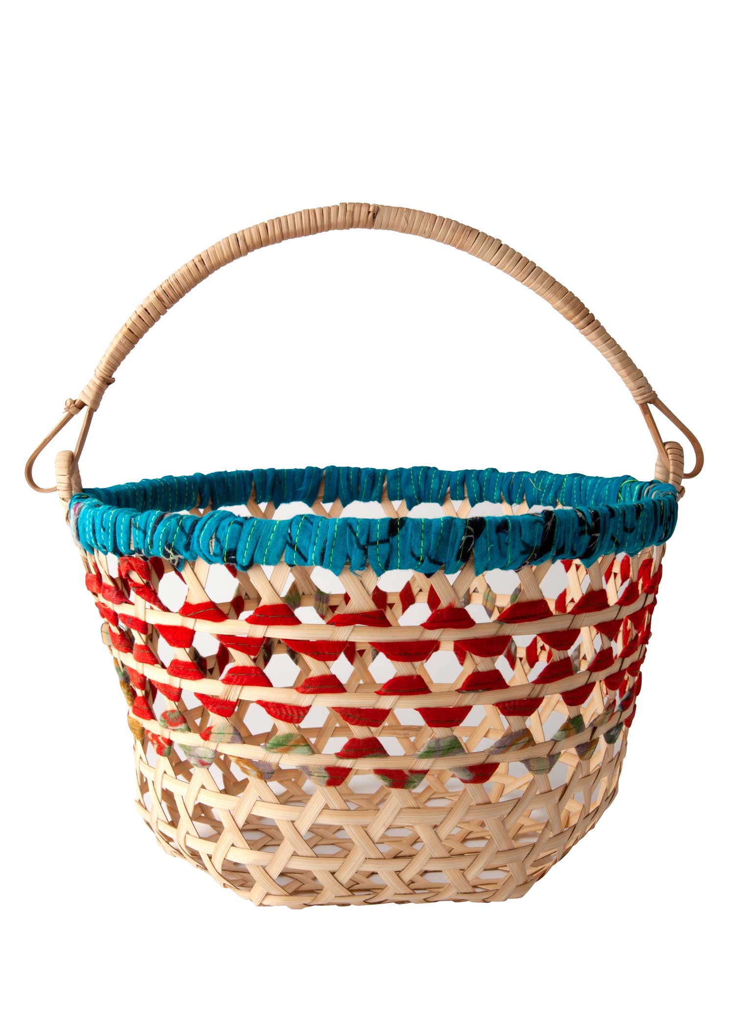 竹とリサイクルサリーの手編みバスケット(大)