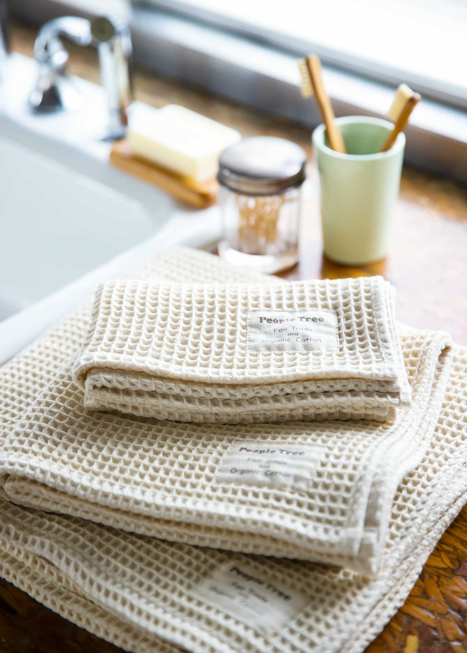 SLOW ORGANIC オーガニックコットン手織りワッフルフェイスタオル