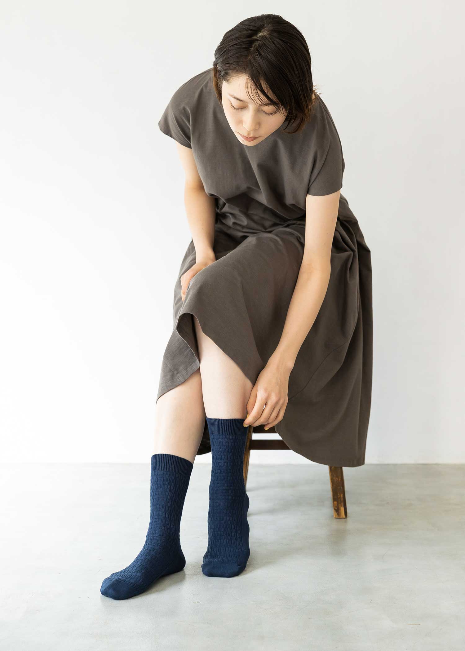 オーガニックコットンケーブル編みソックス