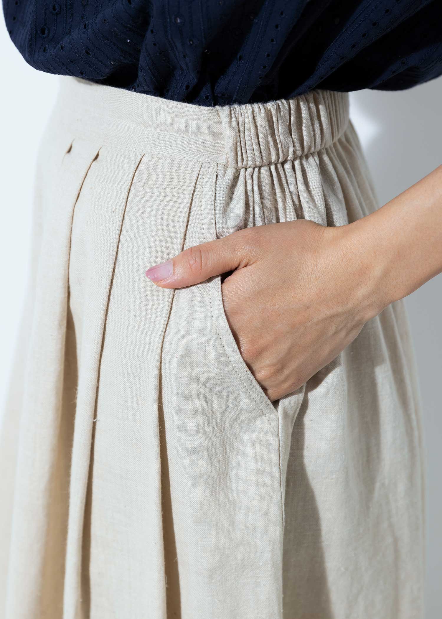 手織りコットンヘンプロングキュロット