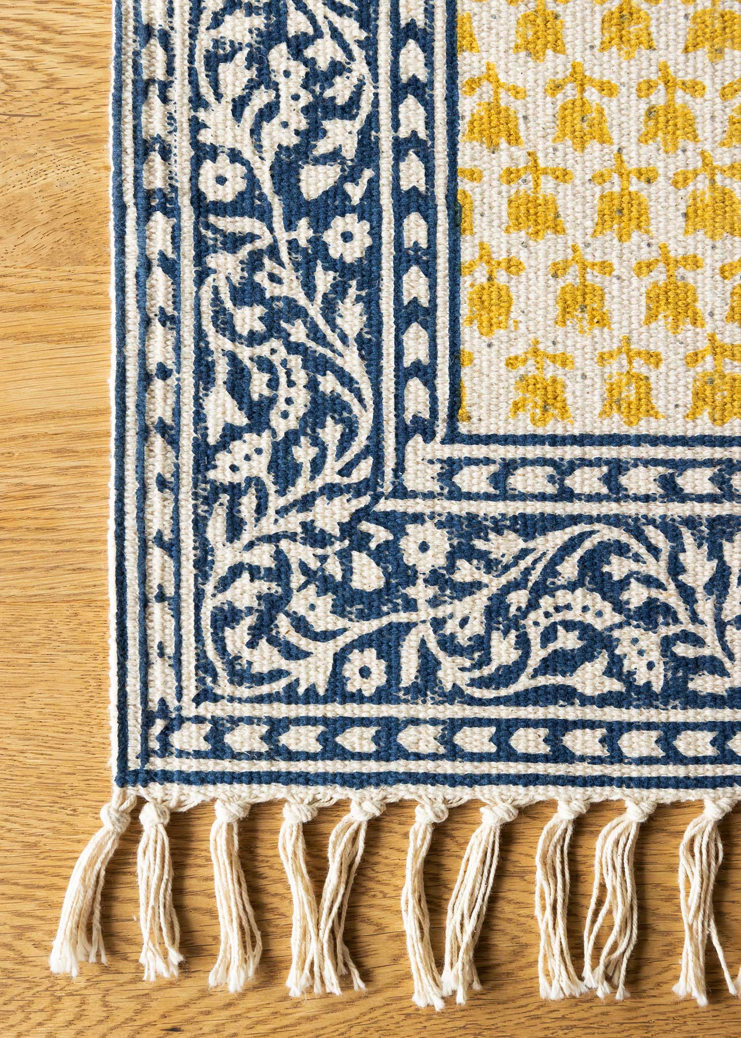 手織りブロックプリントラグマット(大)