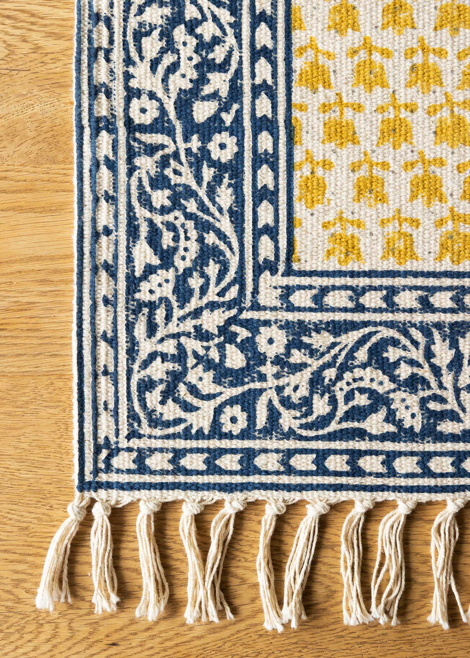 手織りブロックプリントラグマット(中)