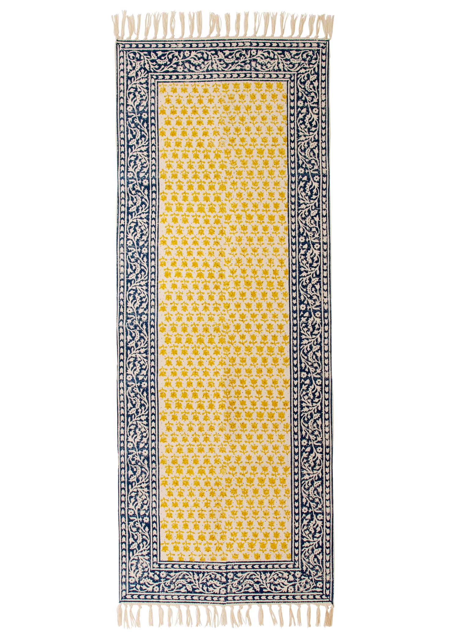 手織りブロックプリントラグマット(中)