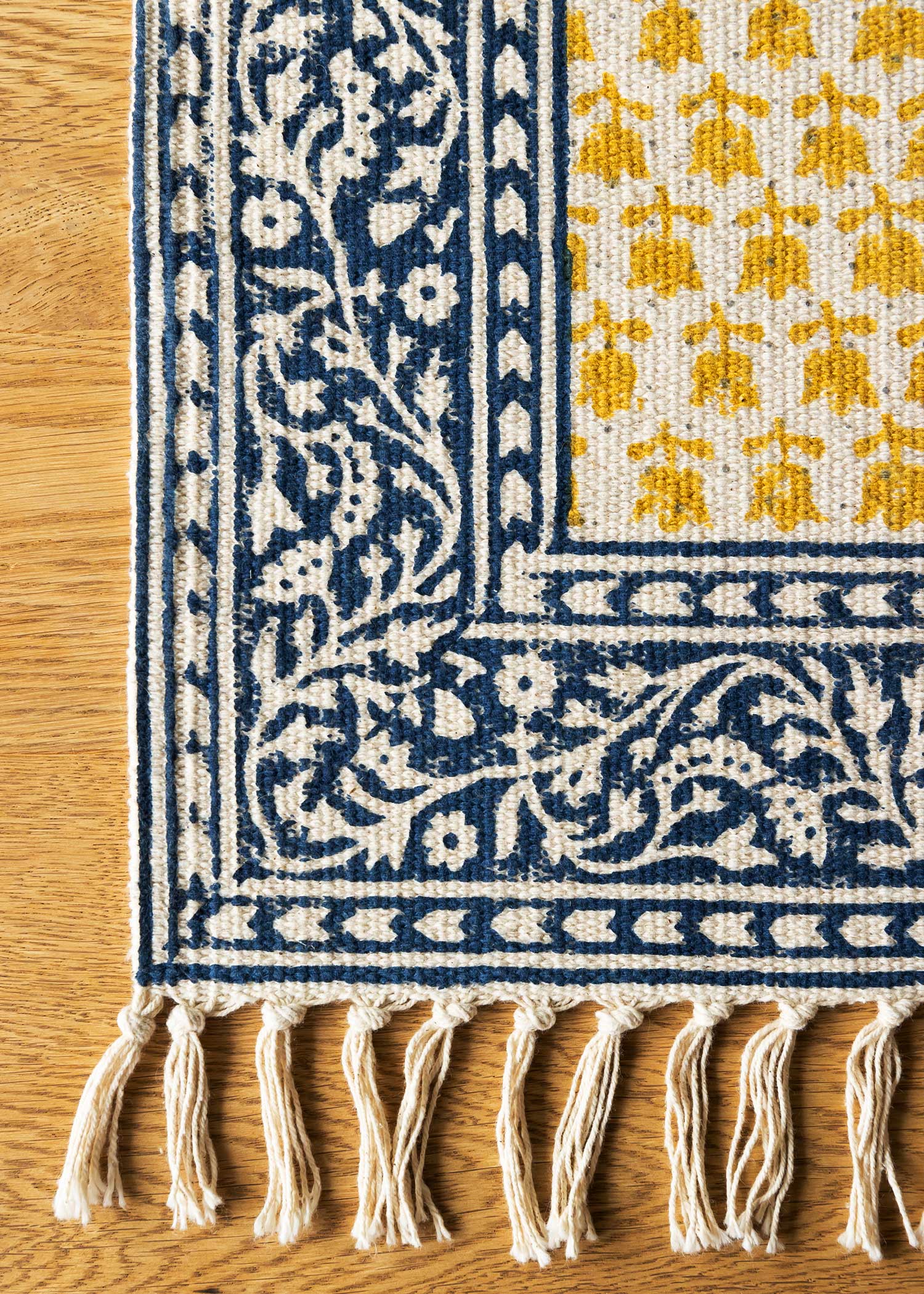 手織りブロックプリントラグマット(小)