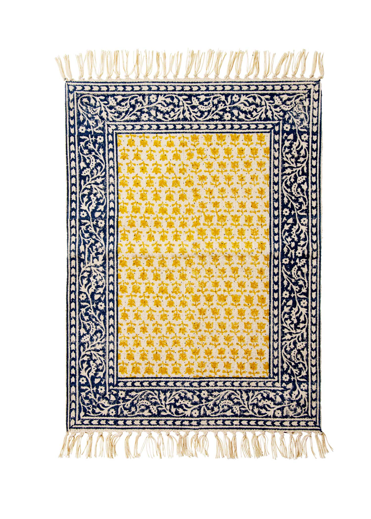 手織りブロックプリントラグマット(小)