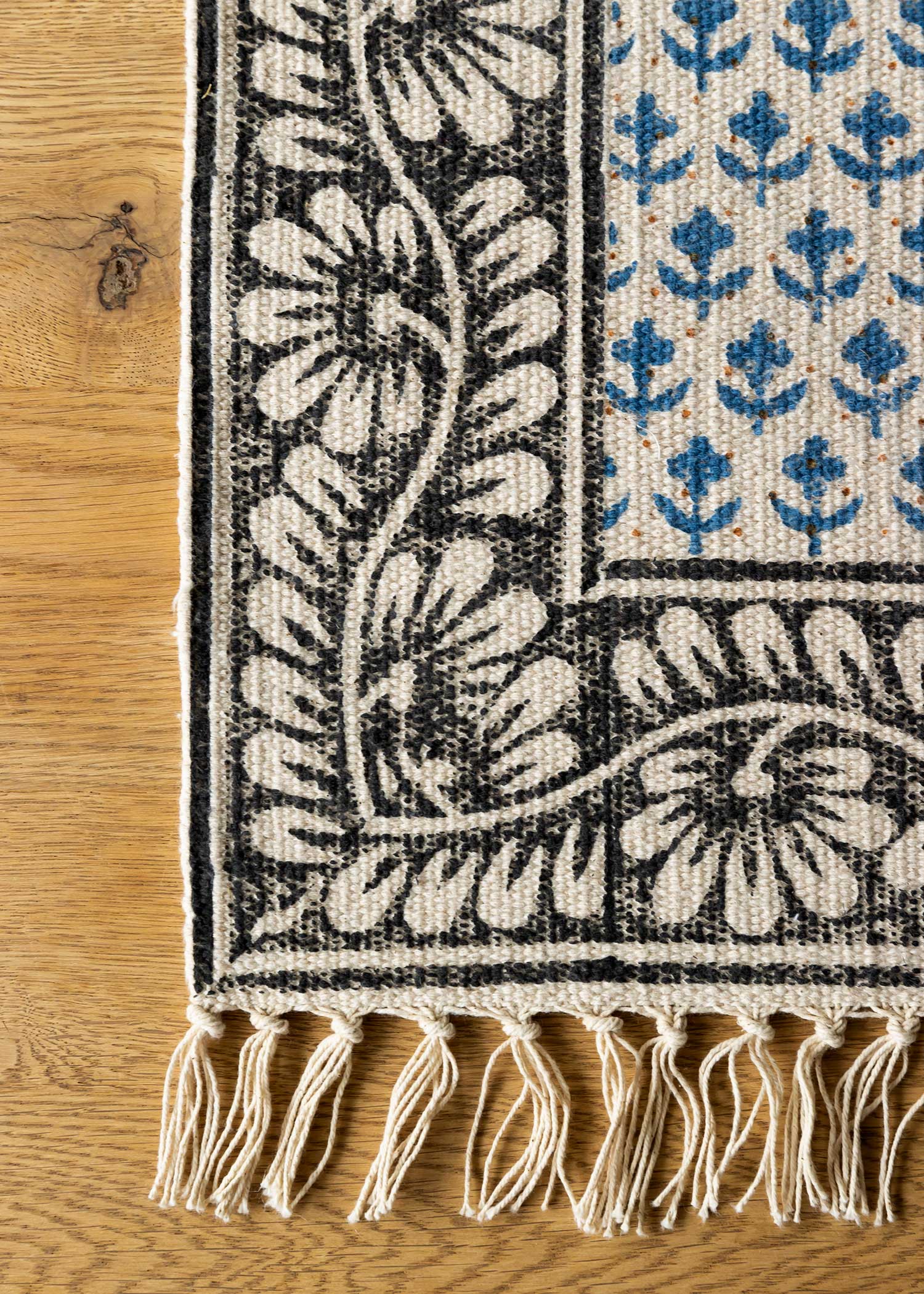 手織りブロックプリントラグマット(大)