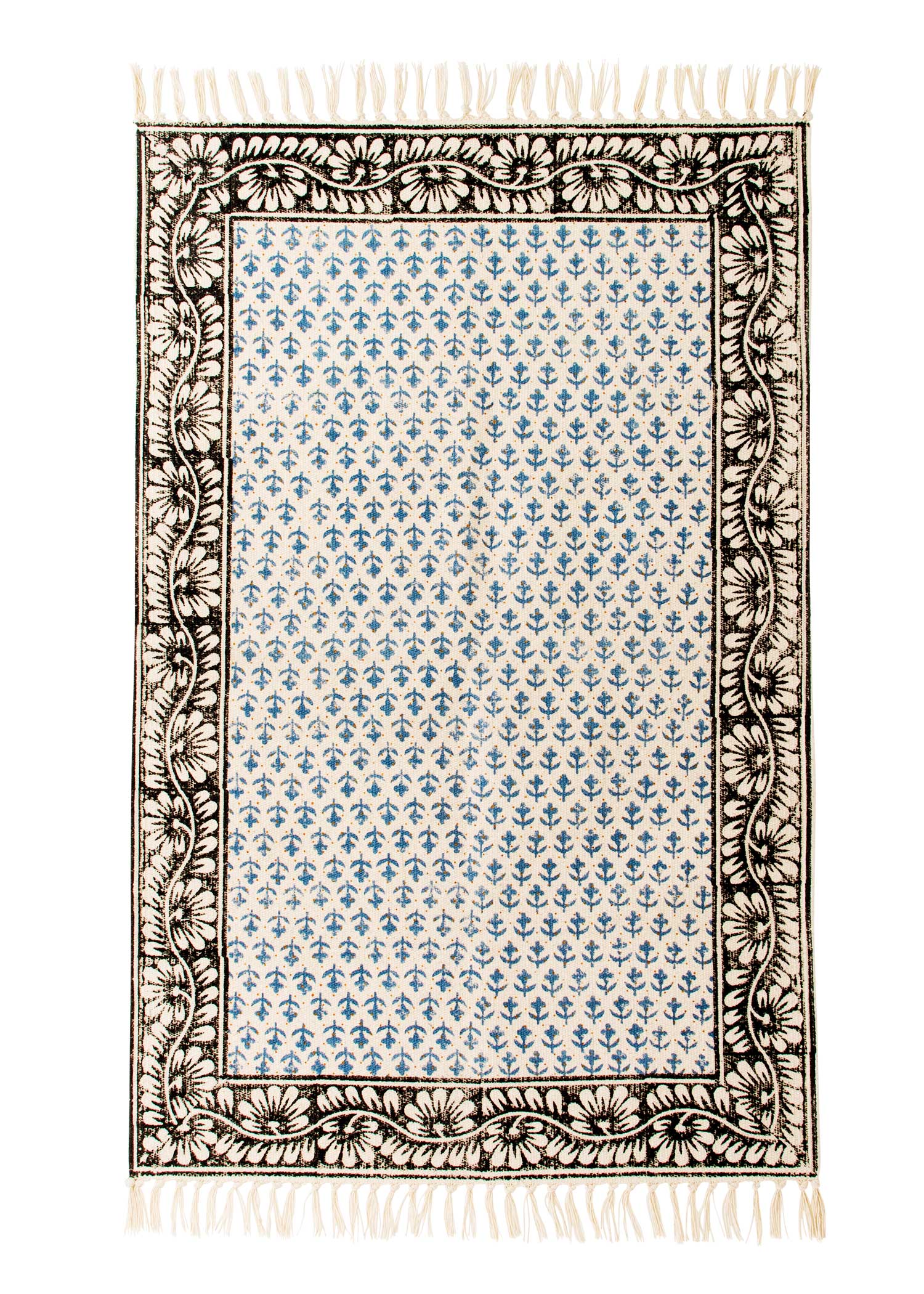 手織りブロックプリントラグマット(大)