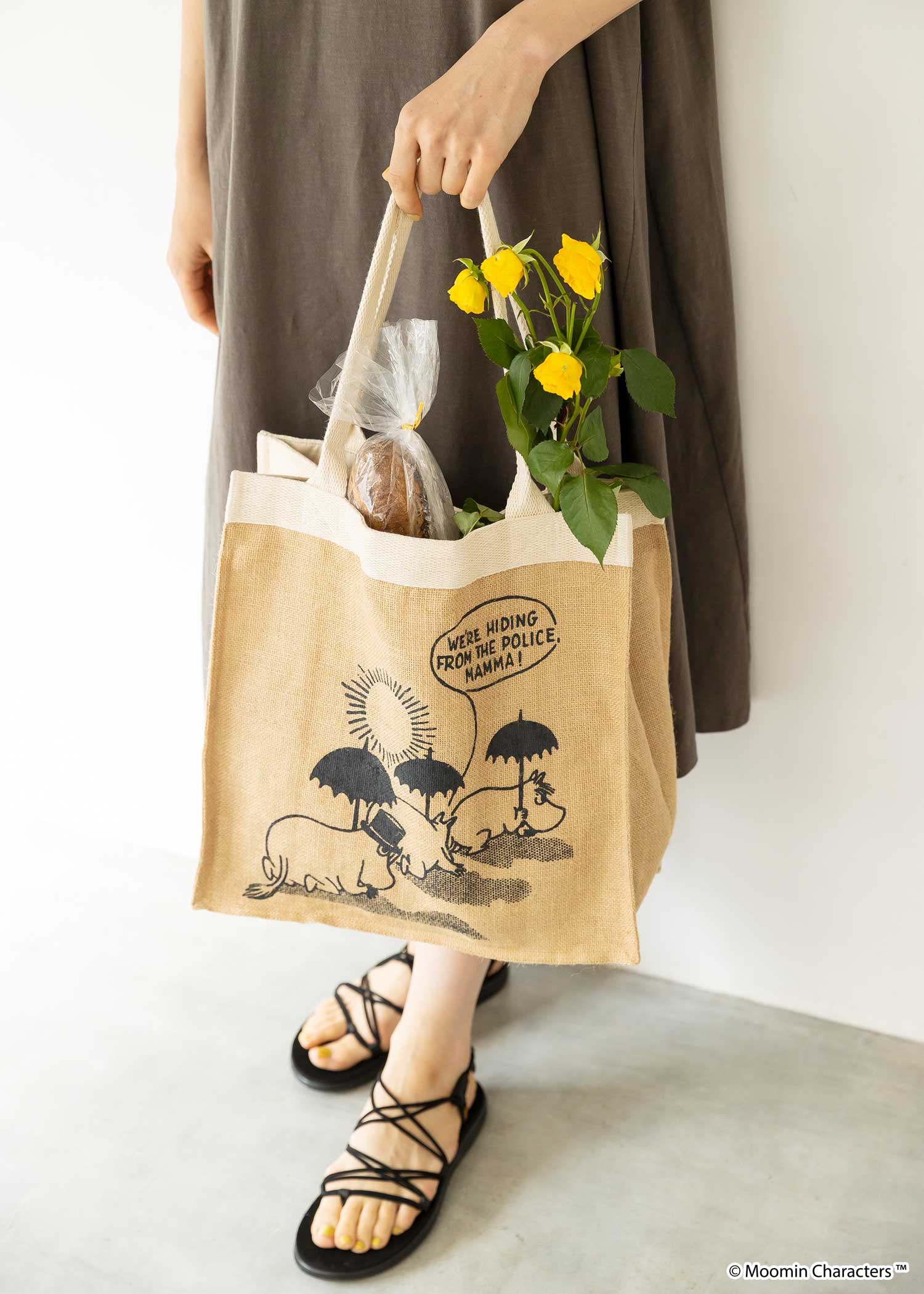 ムーミン ジュートプリントスクエアトートバッグ 