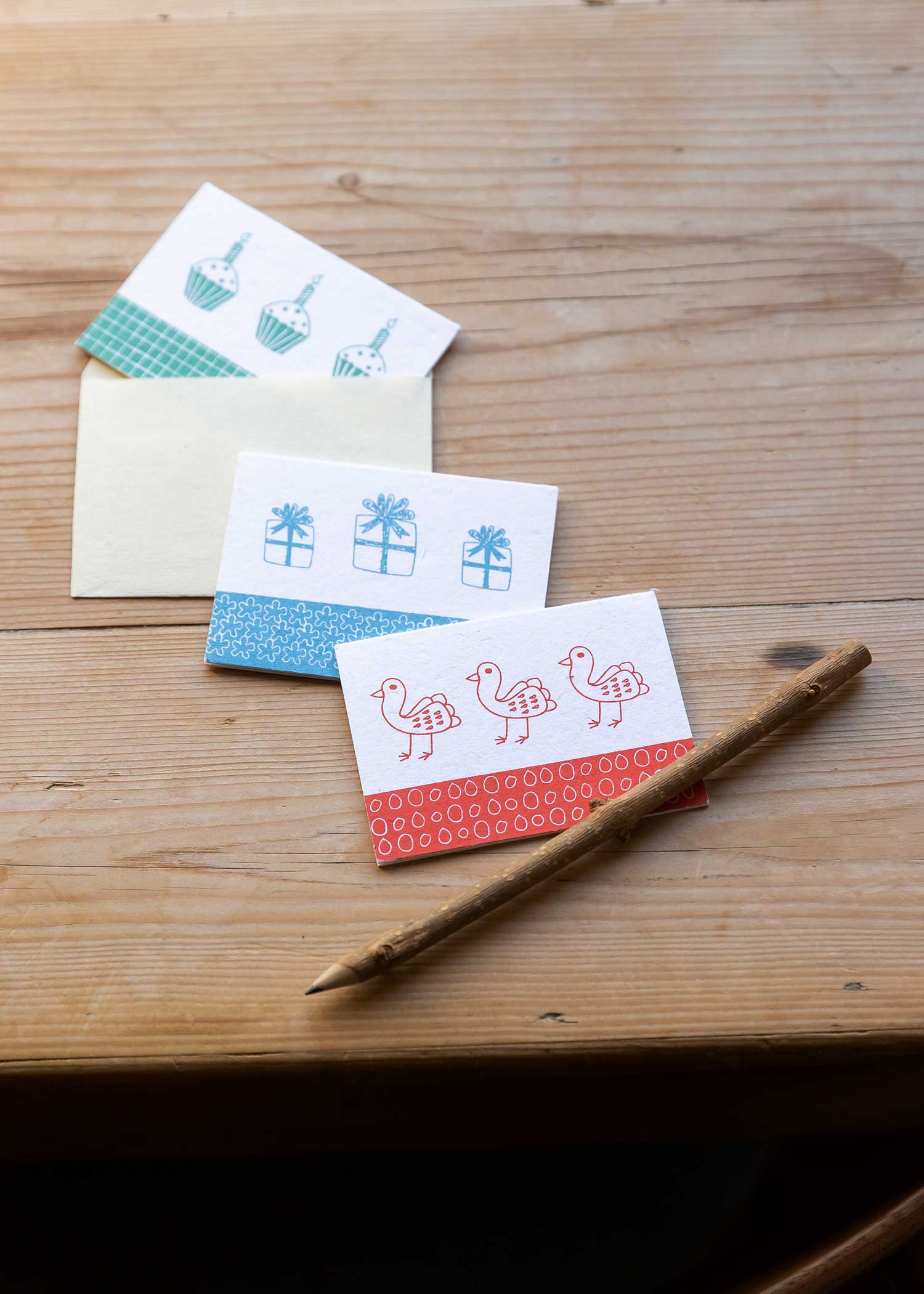 手漉き紙のミニグリーティングカード(3枚セット)