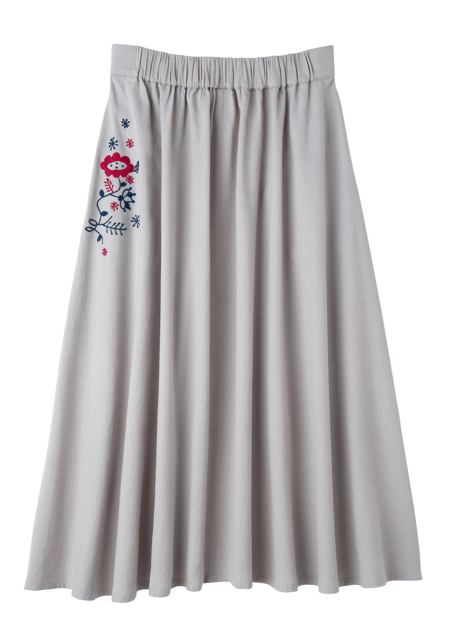 手織りオーガニックコットンフラワー手刺繍フレアスカート