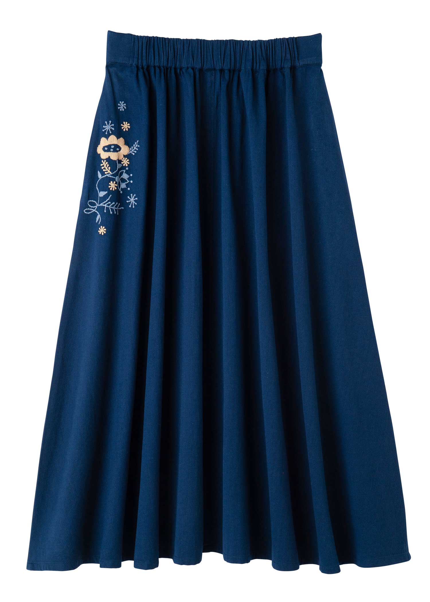 手織りオーガニックコットンフラワー手刺繍フレアスカート
