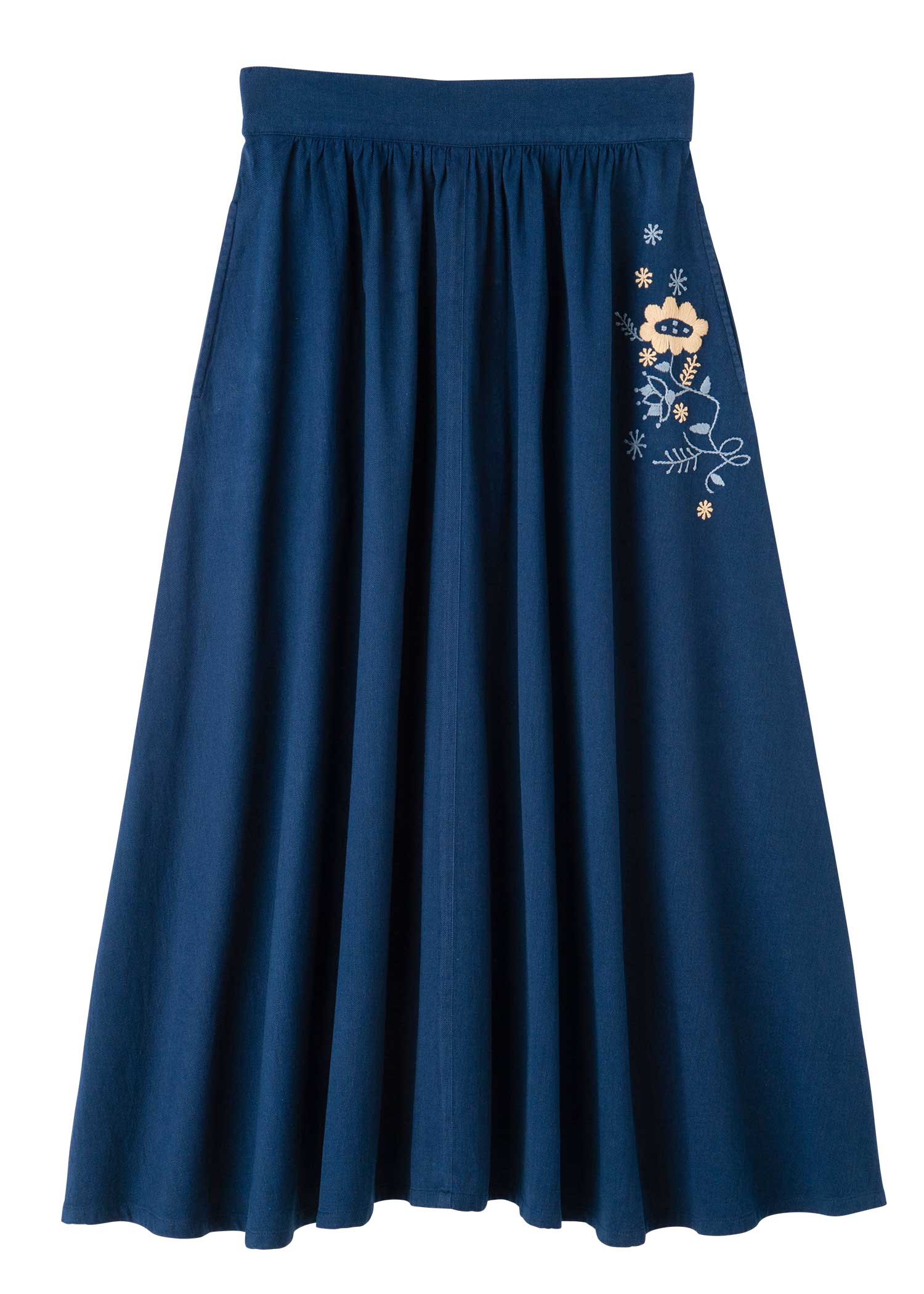 手織りオーガニックコットンフラワー手刺繍フレアスカート