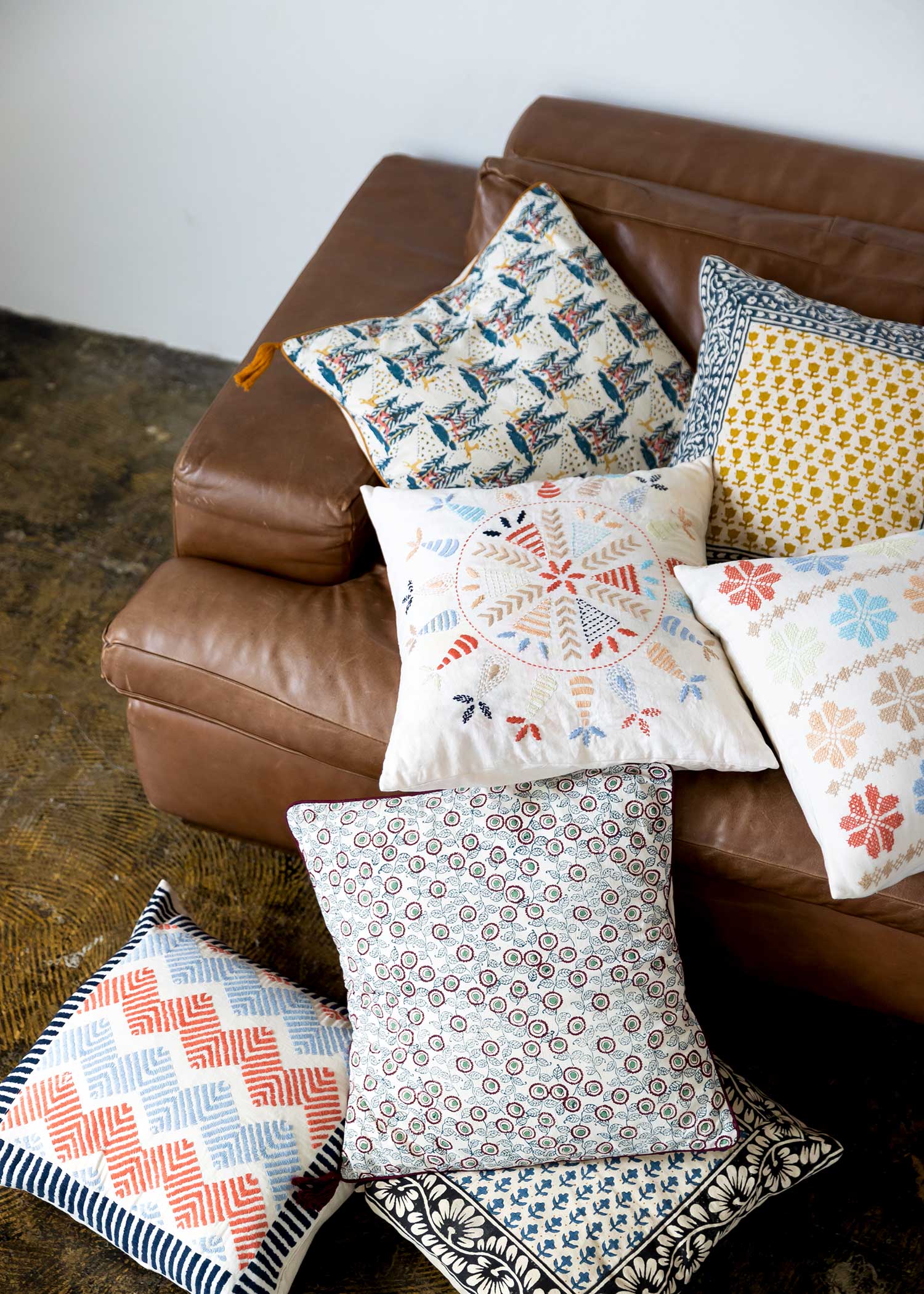 ブロックプリントクッションカバー