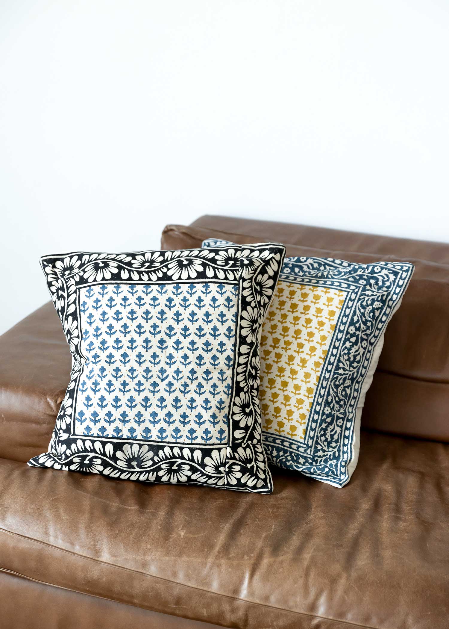 ブロックプリントクッションカバー