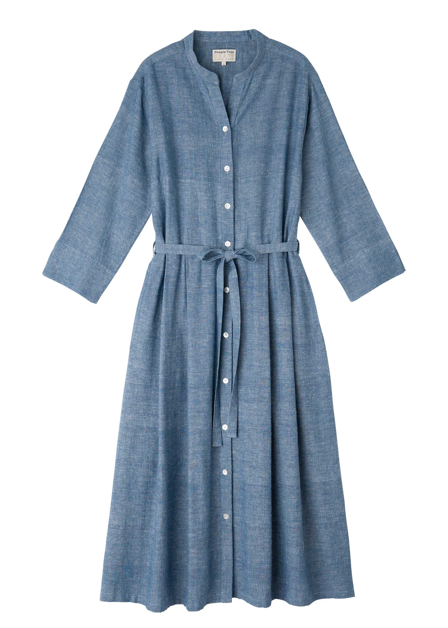 手織りコットンヘンプ七分袖シャツワンピース