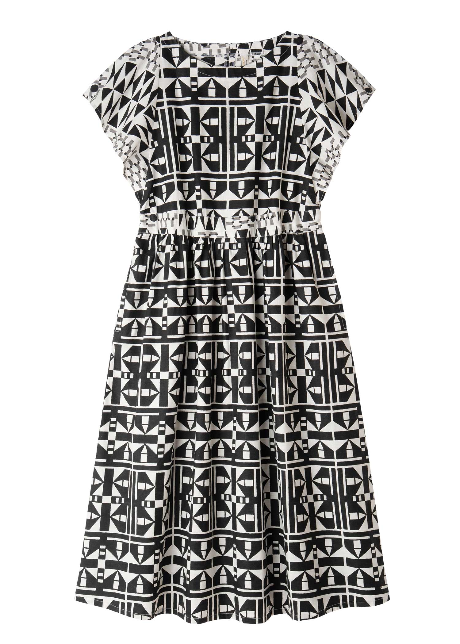 コットンスラブジオメトリック柄ブロッキングワンピース