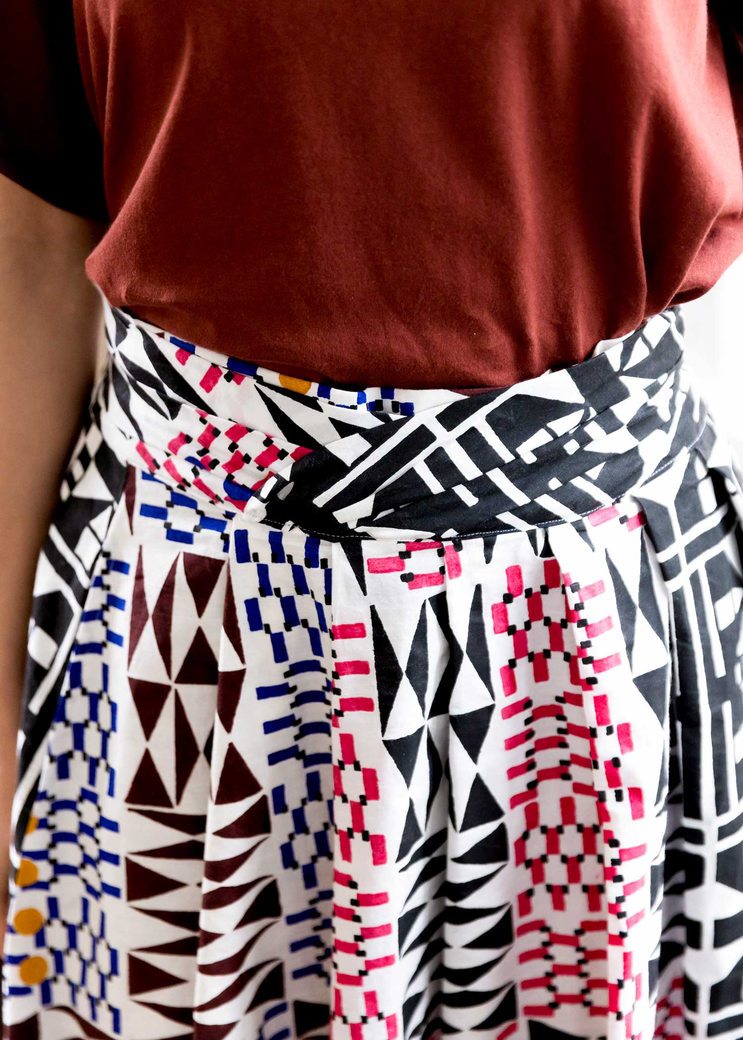 コットンスラブジオメトリック柄ブロッキングスカート ・マルチカラー