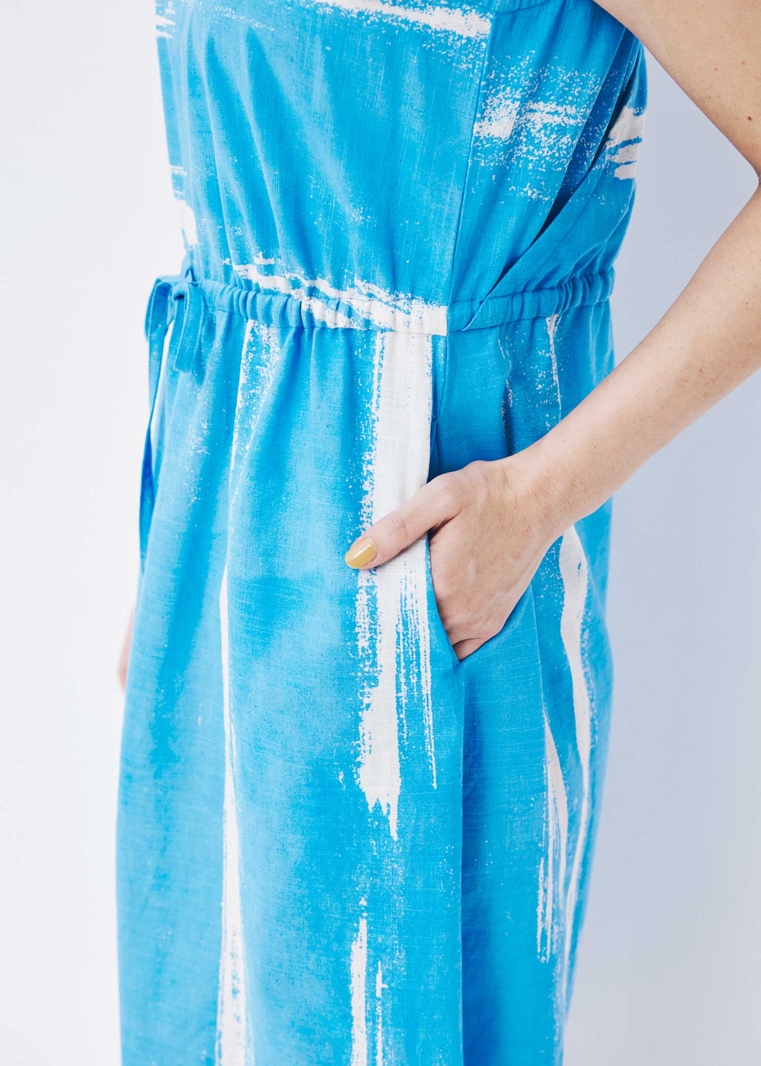 手織りコットンノースリーブワンピース /