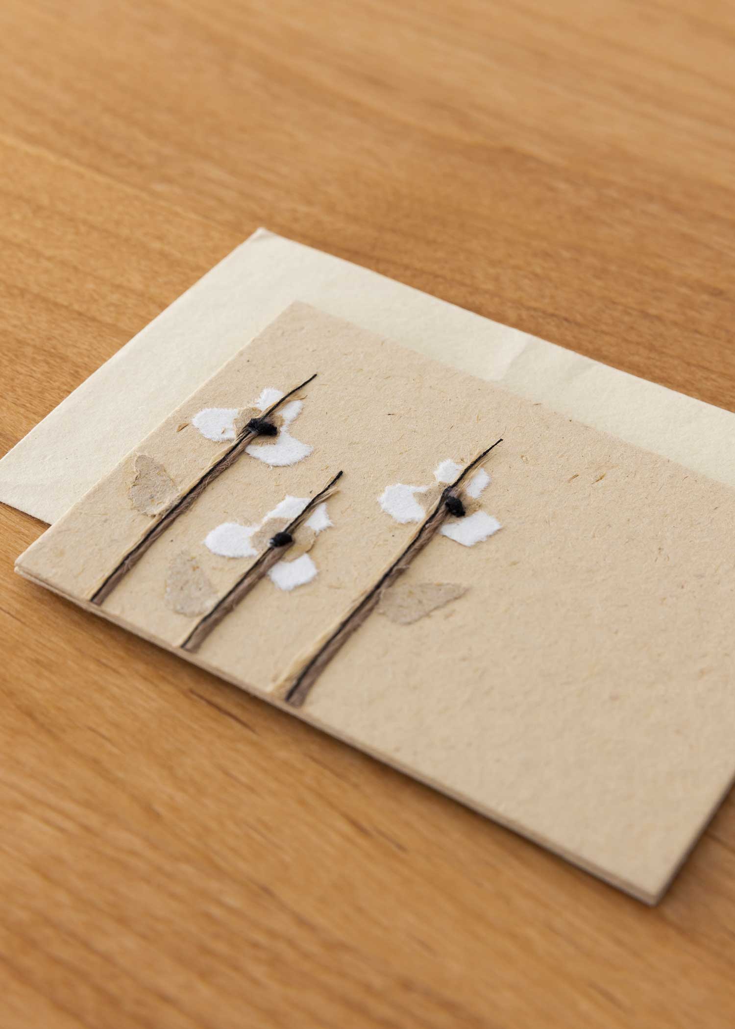 手漉き紙のフラワーミニグリーティングカード(3枚セット)