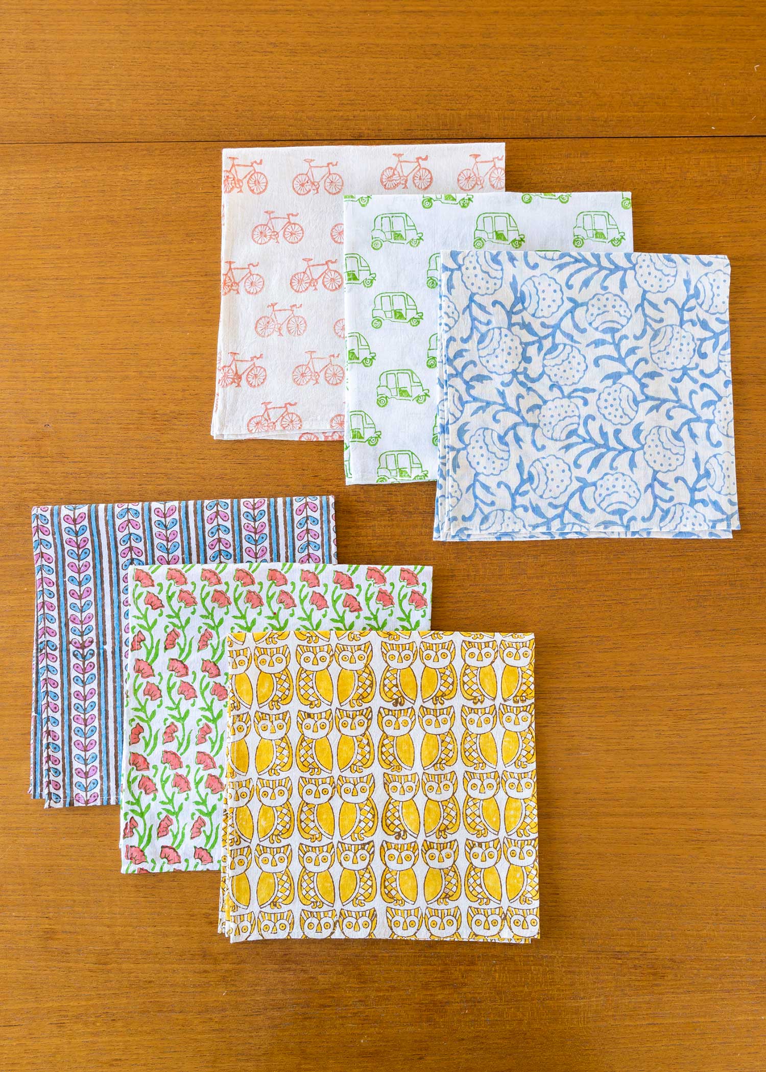 ブロックプリントハンカチ フラワー・ブルー系