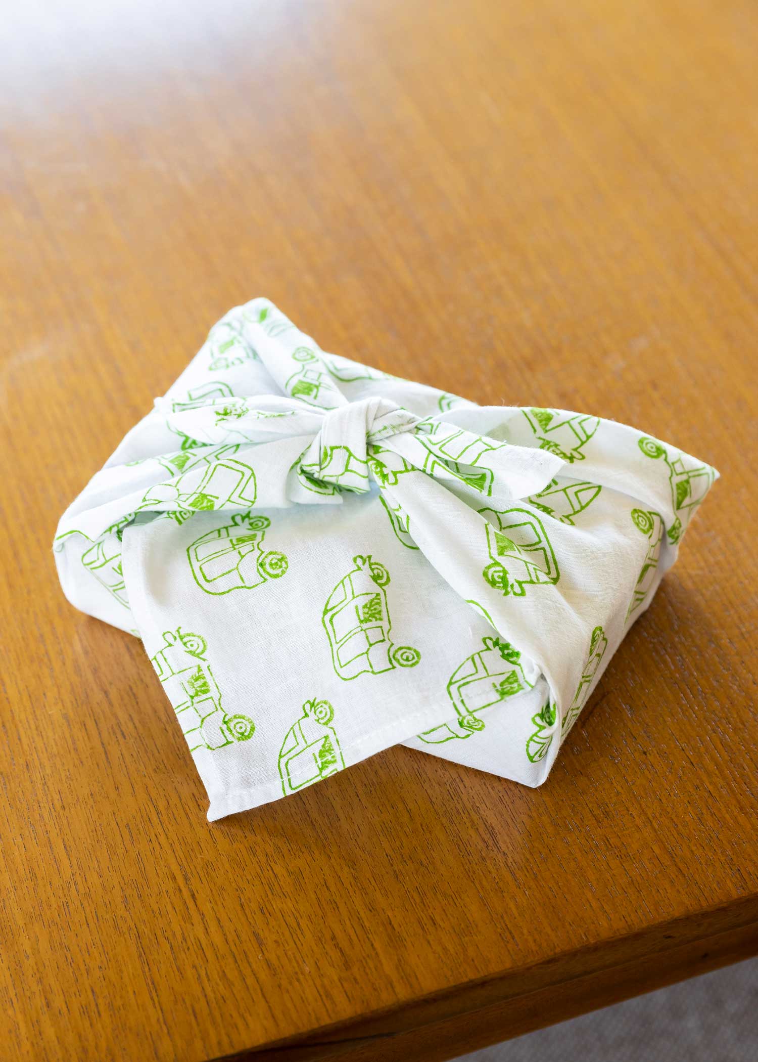 ブロックプリントハンカチ オートリキシャ・グリーン系