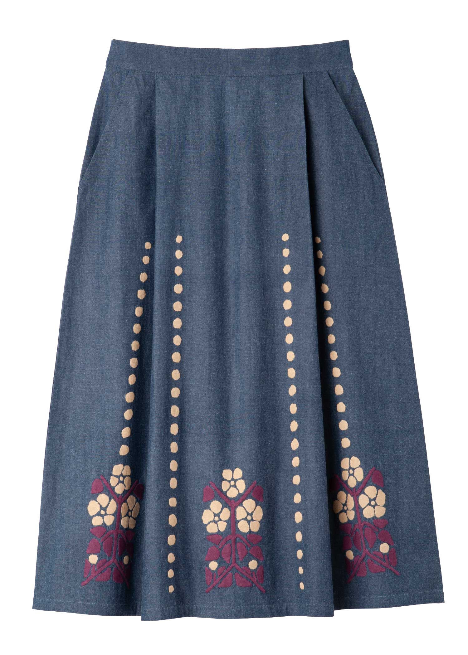 V&A 手織りオーガニックコットンコレット柄手刺繍スカート