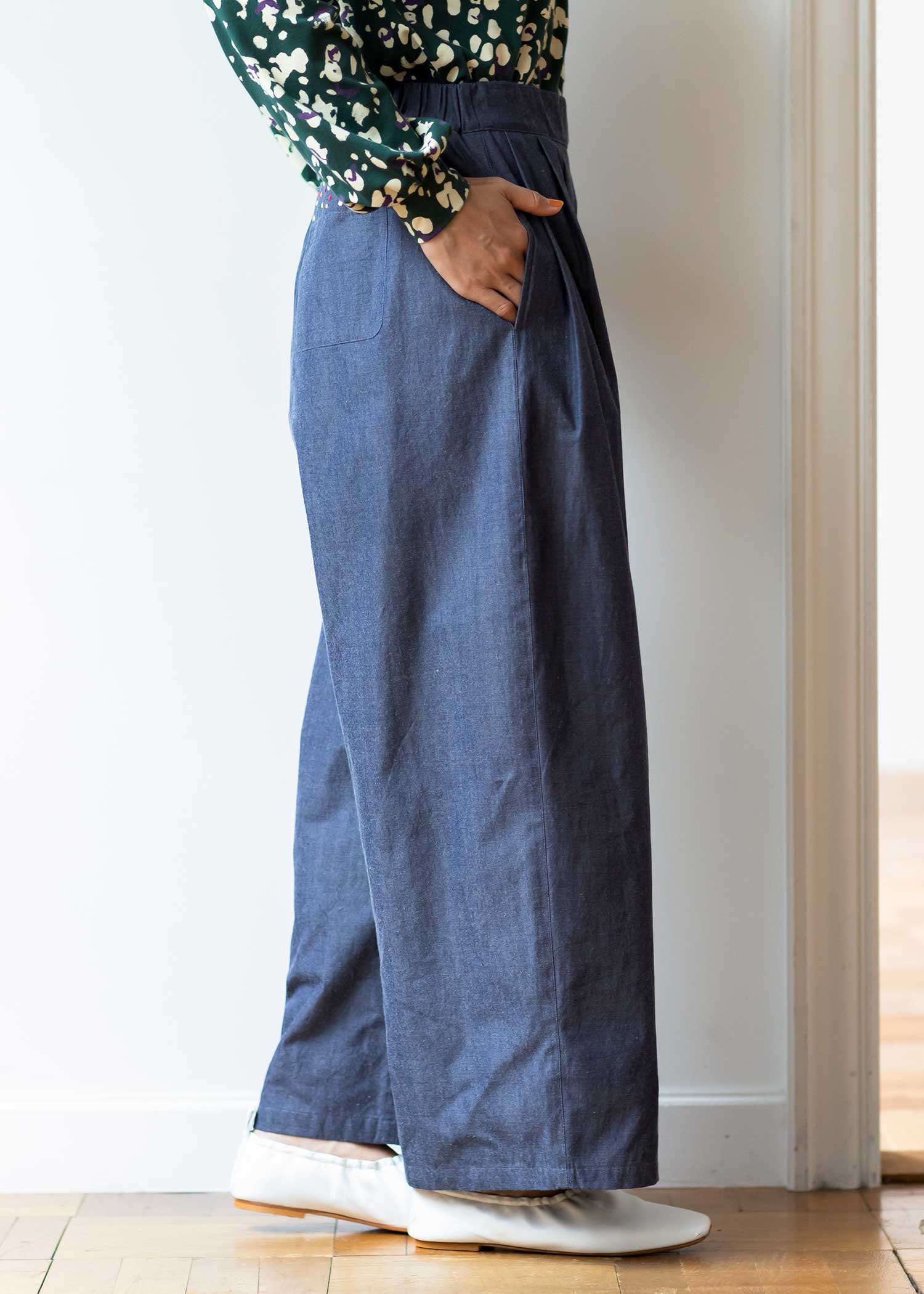 手織りオーガニックコットンフレンチノット手刺繍ワイドパンツ