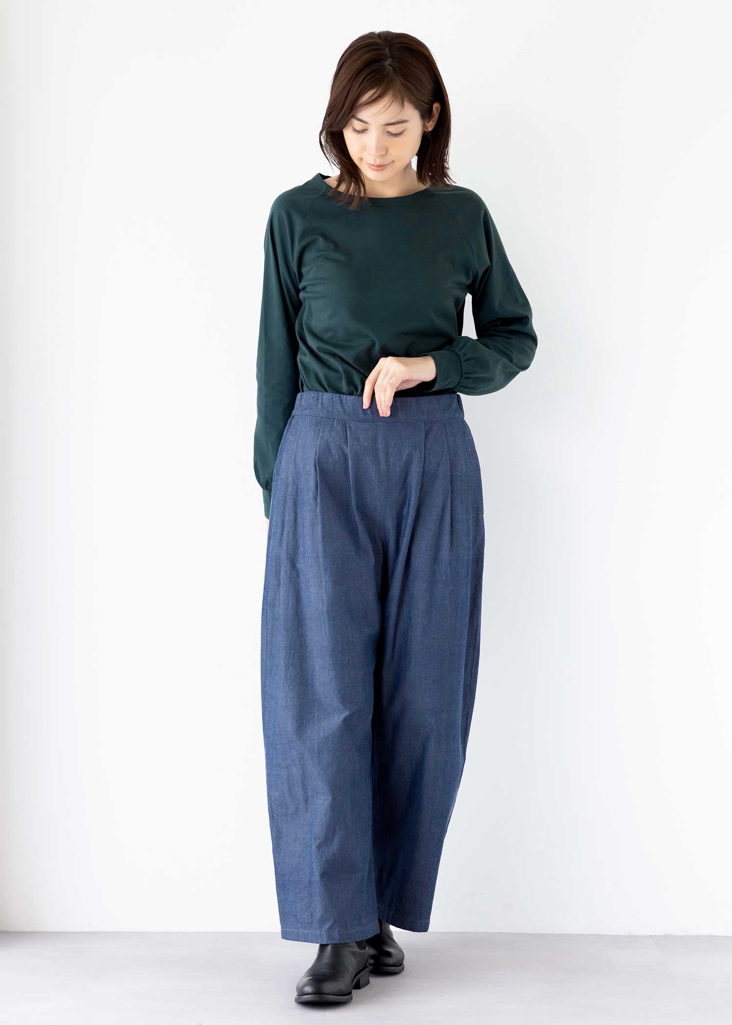 手織りオーガニックコットンフレンチノット手刺繍ワイドパンツ