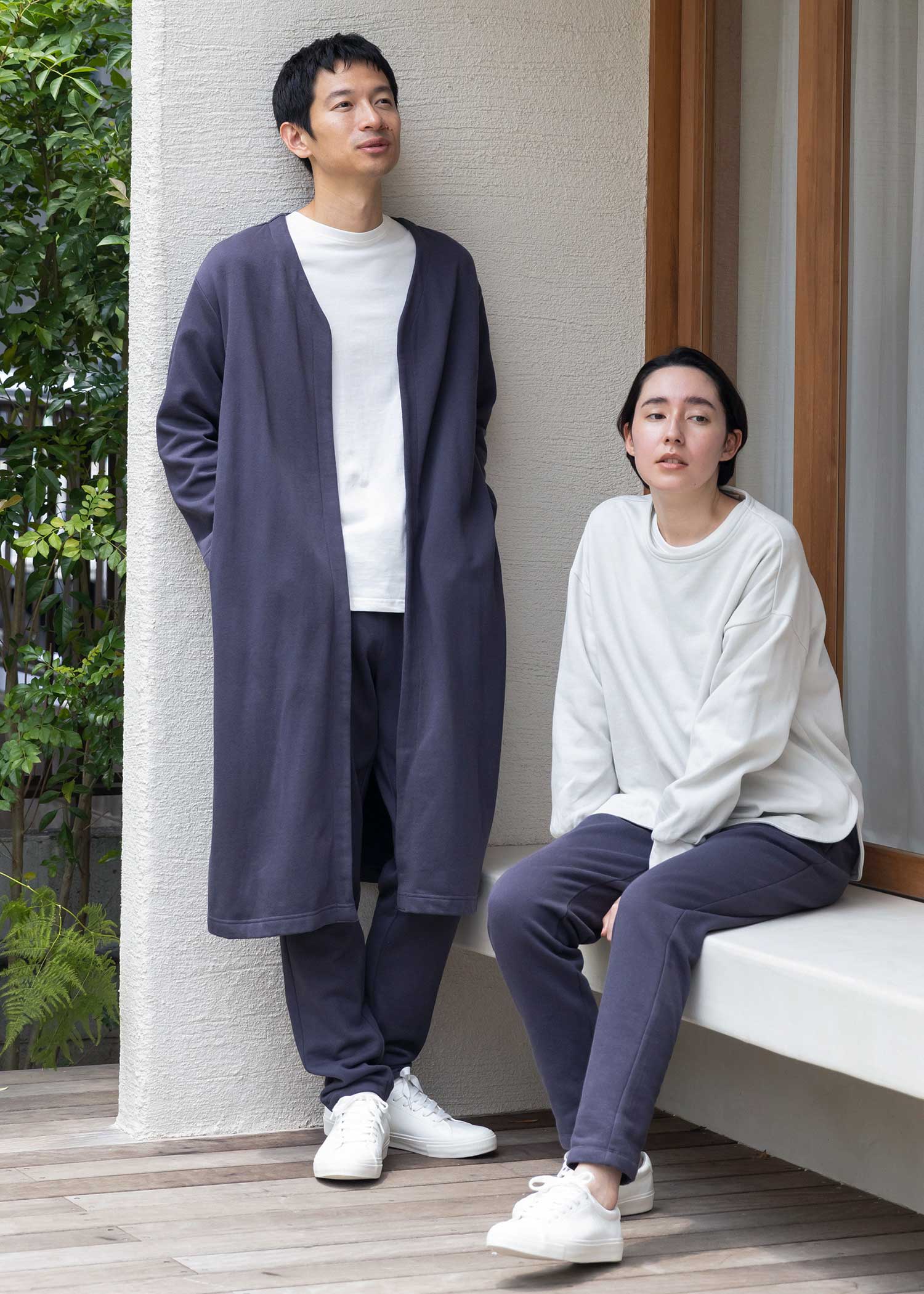 オーガニックコットン裏起毛ノーカラーロングコート