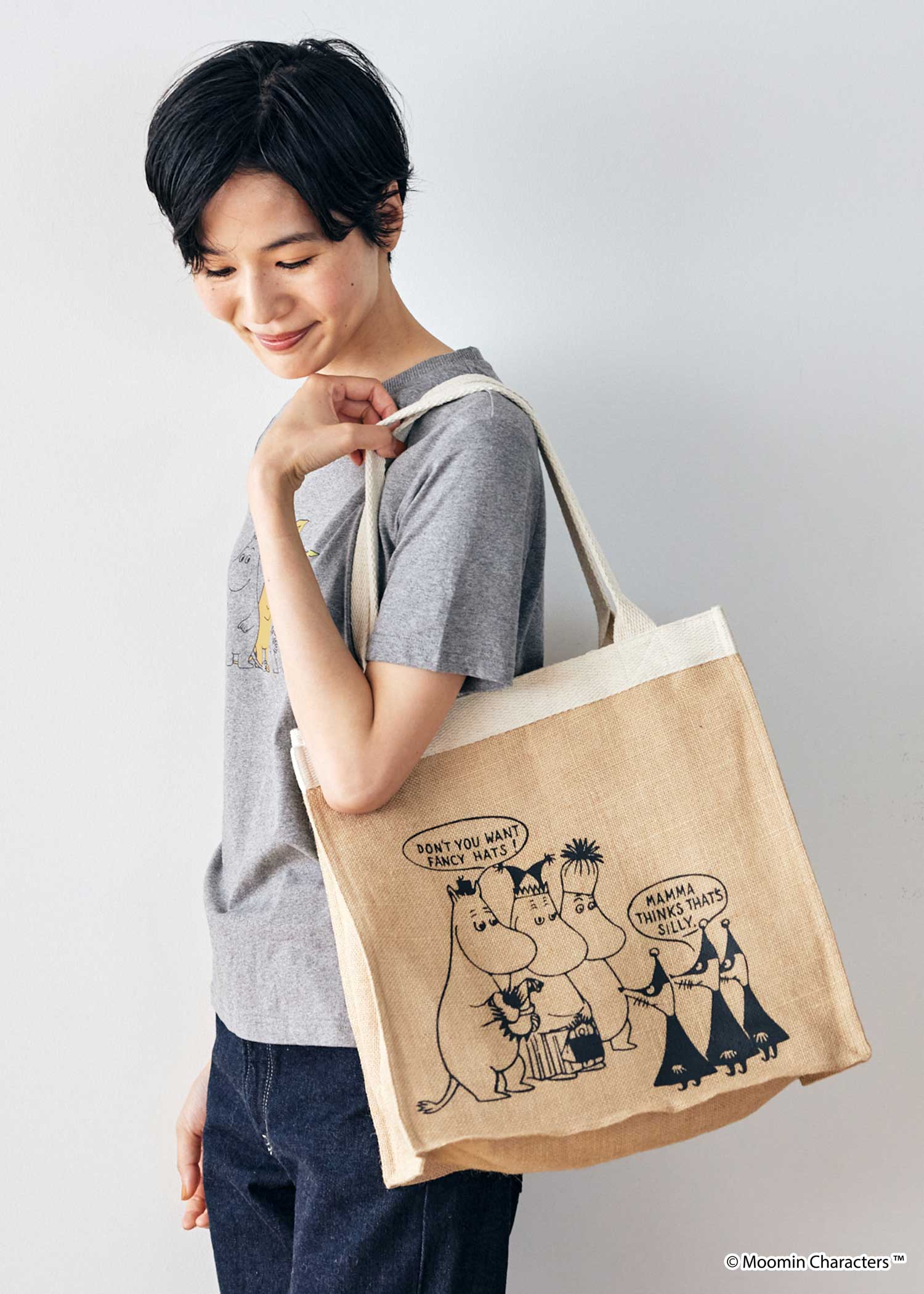 ムーミン ジュートプリントスクエアトートバッグ・派手な帽子