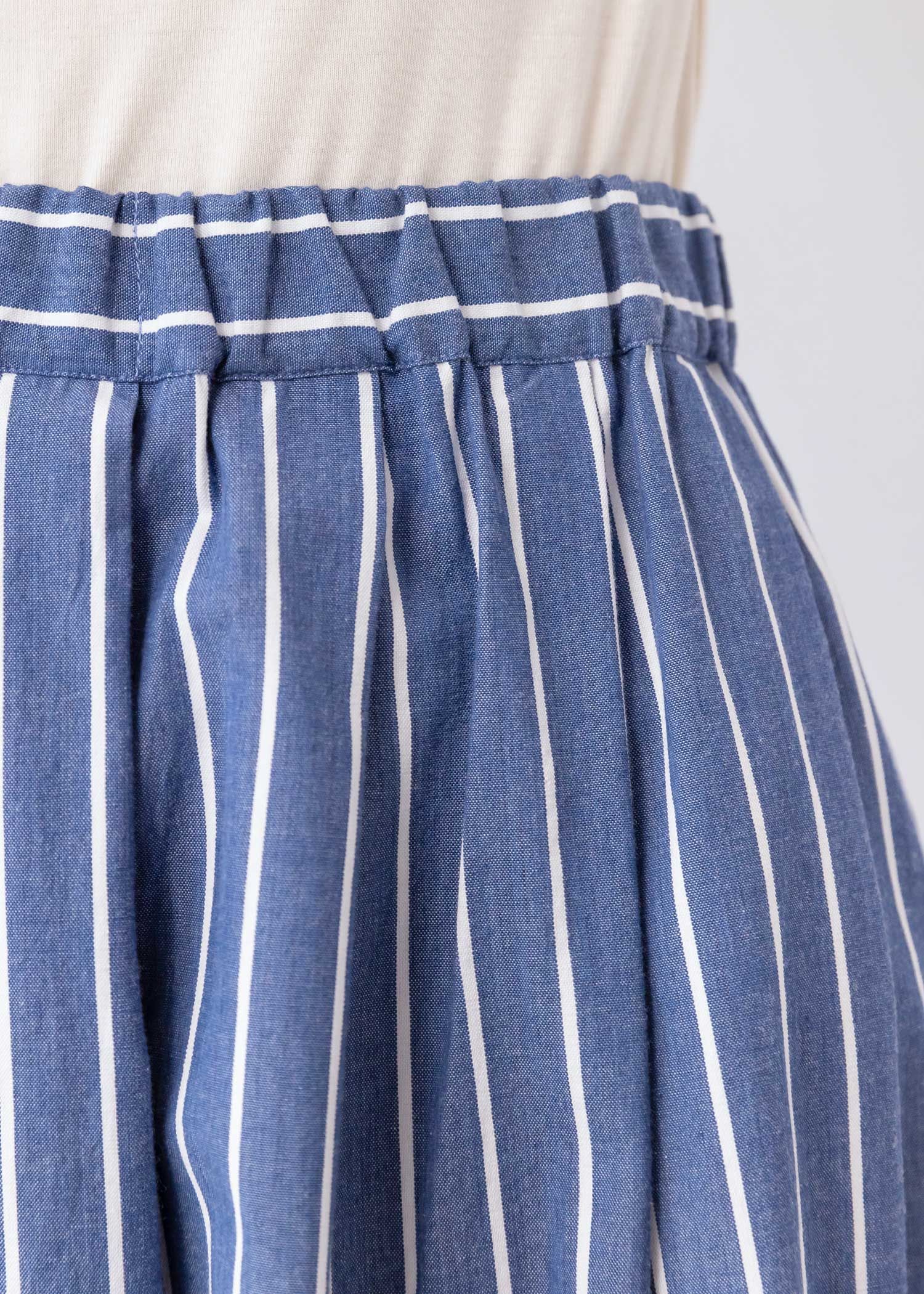 手織りオーガニックコットンシャンブレーストライプスカート