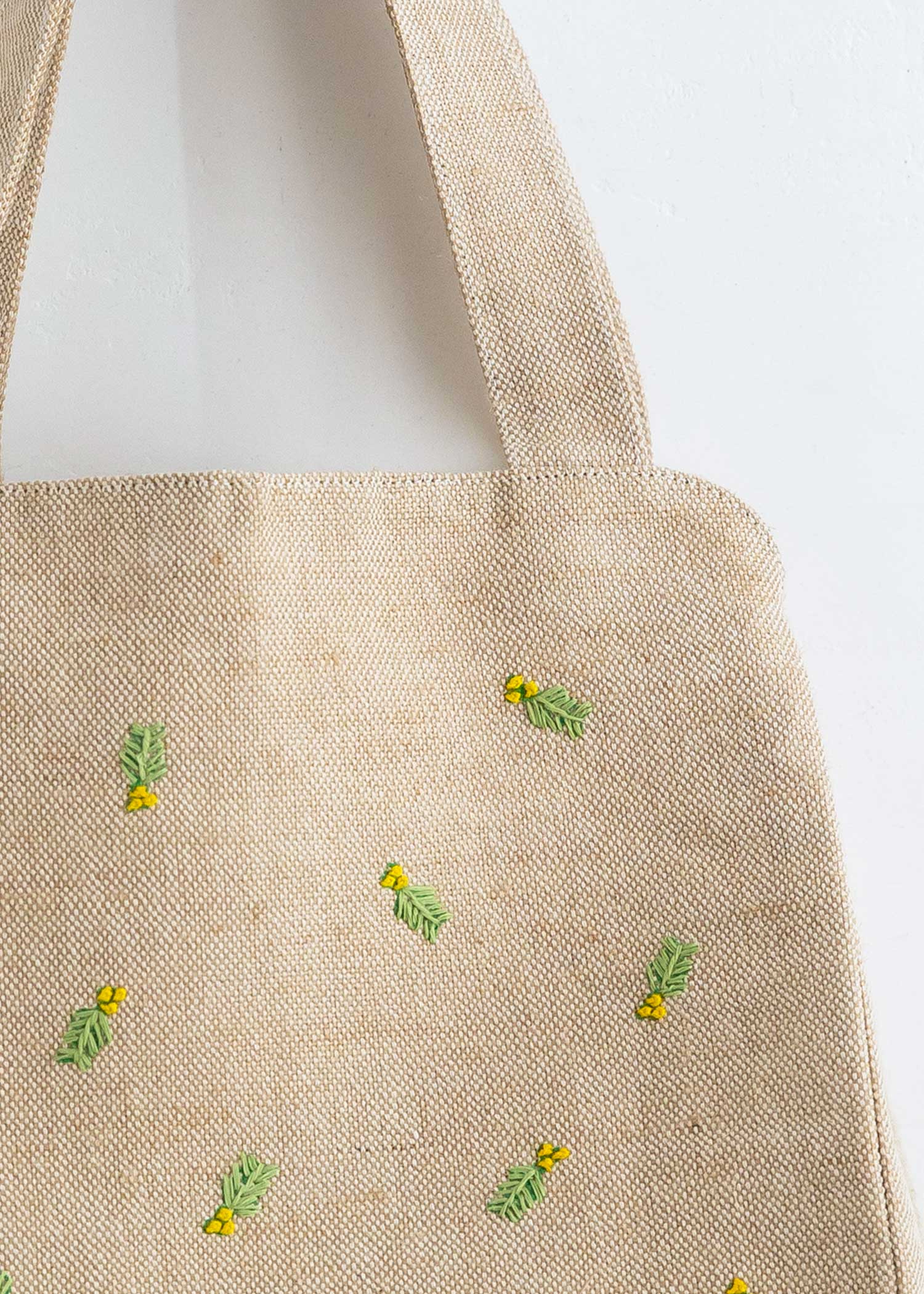 手刺繍バッグ ミモザ