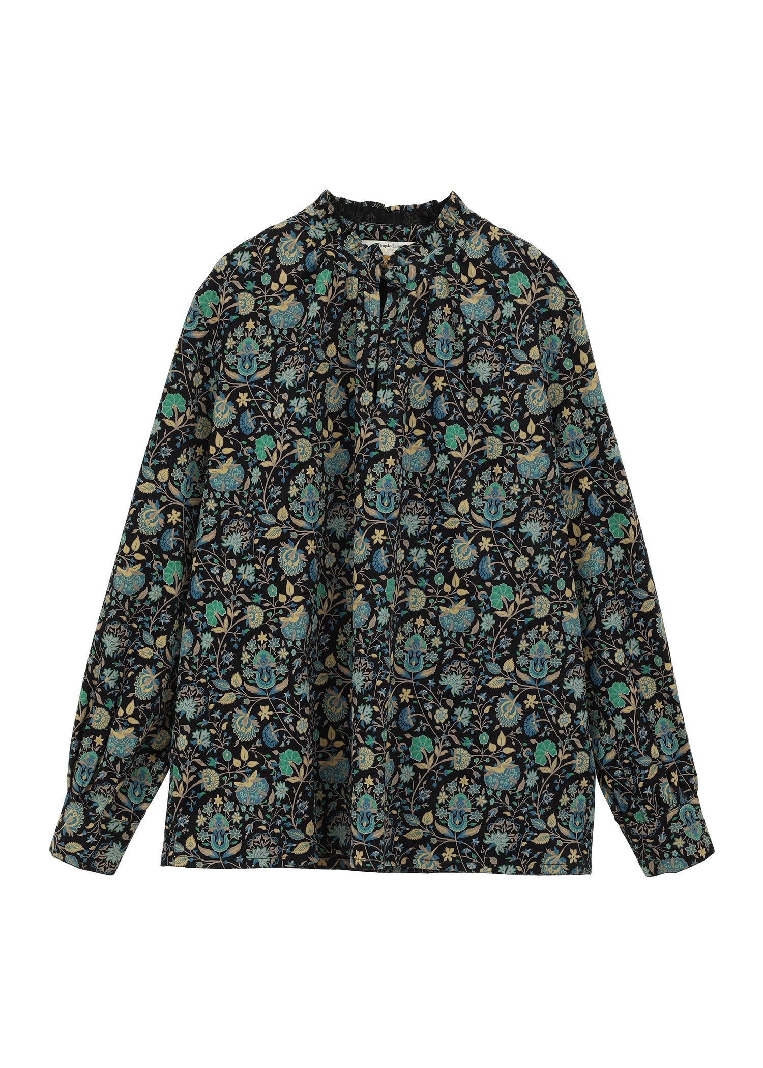 V&A オーガニックコットンサテンフリルネックブラウス ヤスミン柄