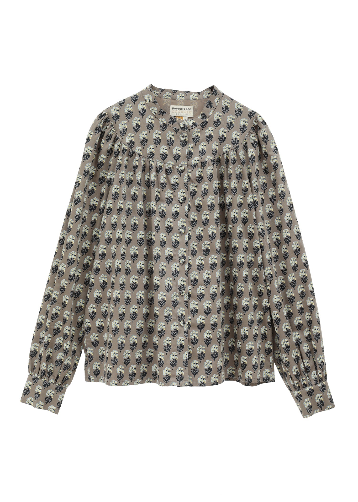 V&A オーガニックコットンサテンギャザーブラウス エスター柄