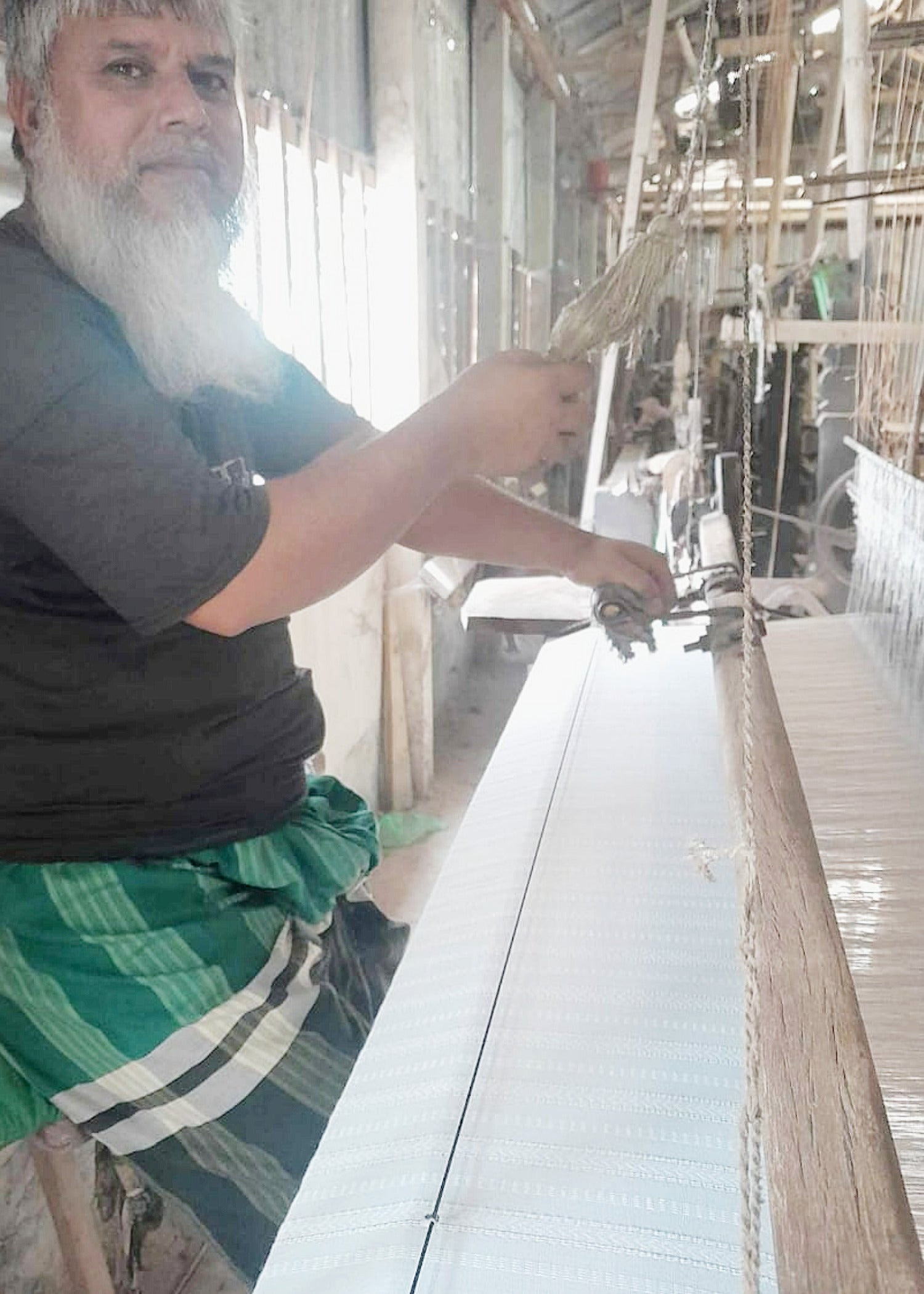 手織りオーガニックコットンドビーフロントワンピース